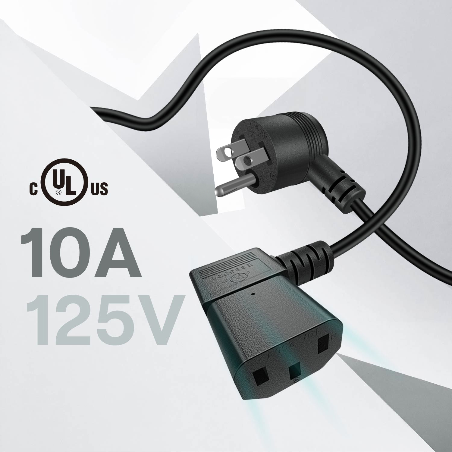 3-Prong Universal IEC Power Cable - Rated for up to 13 amps and 125 volts, this cord can support the power requirements of typical household and office appliances.