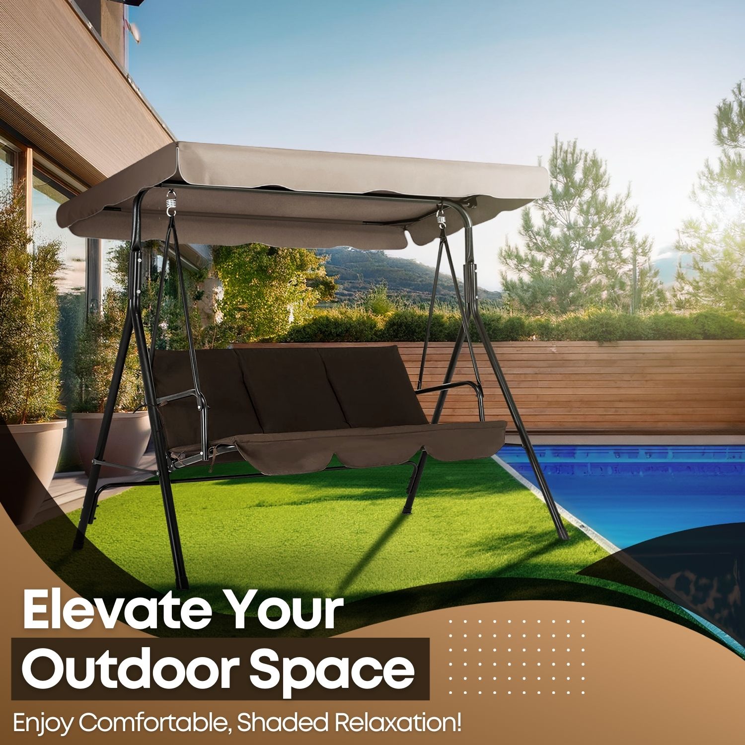 66" X 45" Swing Canopy Replacement - Stylish and durable 180-gram polyester perfect for renewing your outside swing with canopy, offers better protection, freshens up canopy swing with stylish fabric color; Perfect to use as shade & protective cover while swinging outdoors during hot summer or drizzling days