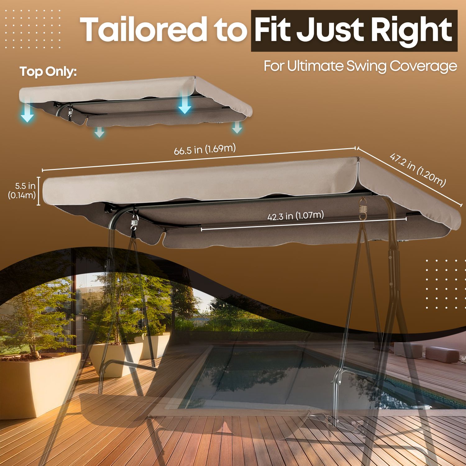 Two To Three Seat Swing Canopy Replacement - Improves your swinging experience with a fresh canopy replacement, a protective shelter & a stylish decor; Suitable for swing with 2 or 3 seat, please measure your swing top first, then make sure the top length is compatible