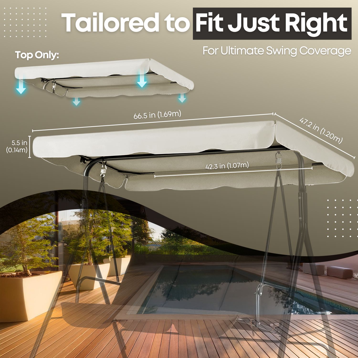 Two To Three Seat Swing Canopy Replacement - Improves your swinging experience with a fresh canopy replacement, a protective shelter & a stylish decor; Suitable for swing with 2 or 3 seat, please measure your swing top first, then make sure the top length is compatible.
