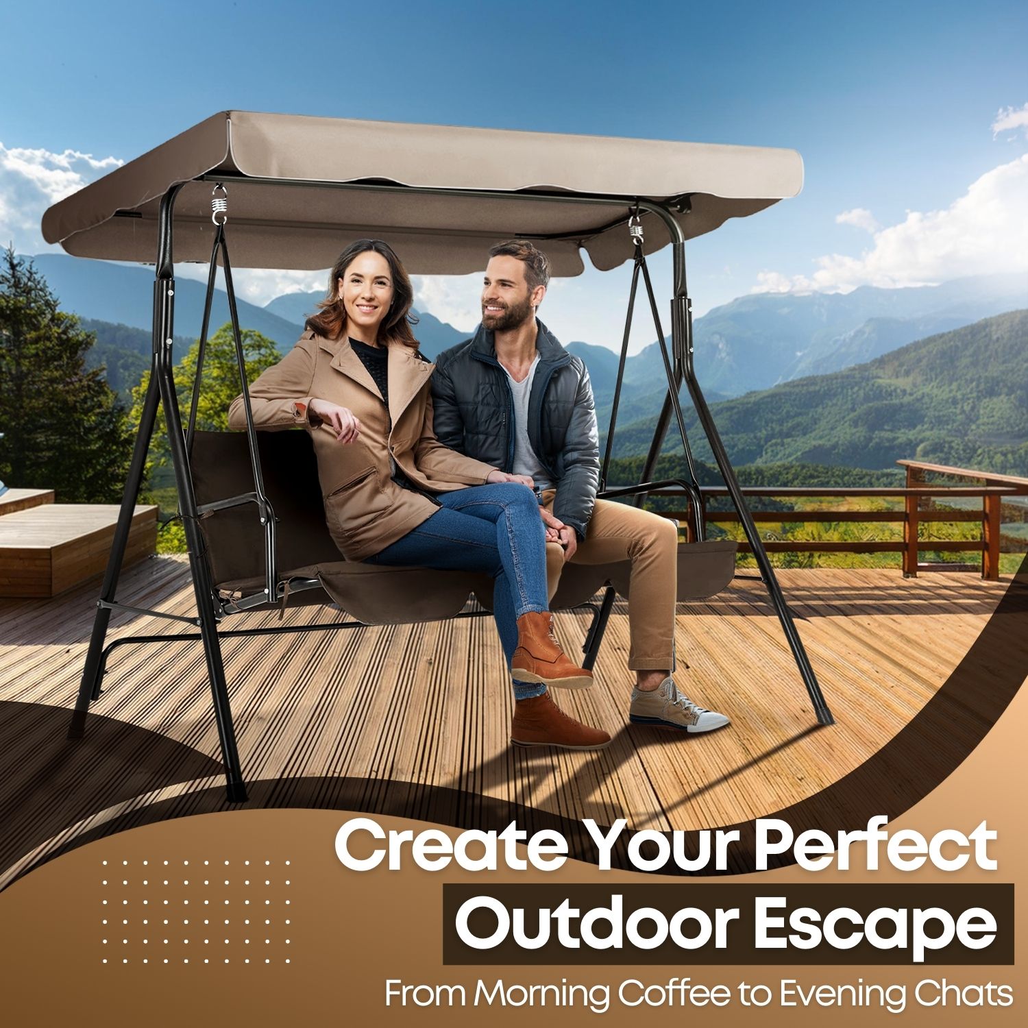 Porch Swing Canopy Replacement Patio Swing Cover, Beige 77"X43" 2 Seat Bench Glider Swings Shade Top Fabric UV Weather Waterproof For Outdoor Garden Patio Yard Park Porch Seat Furniture