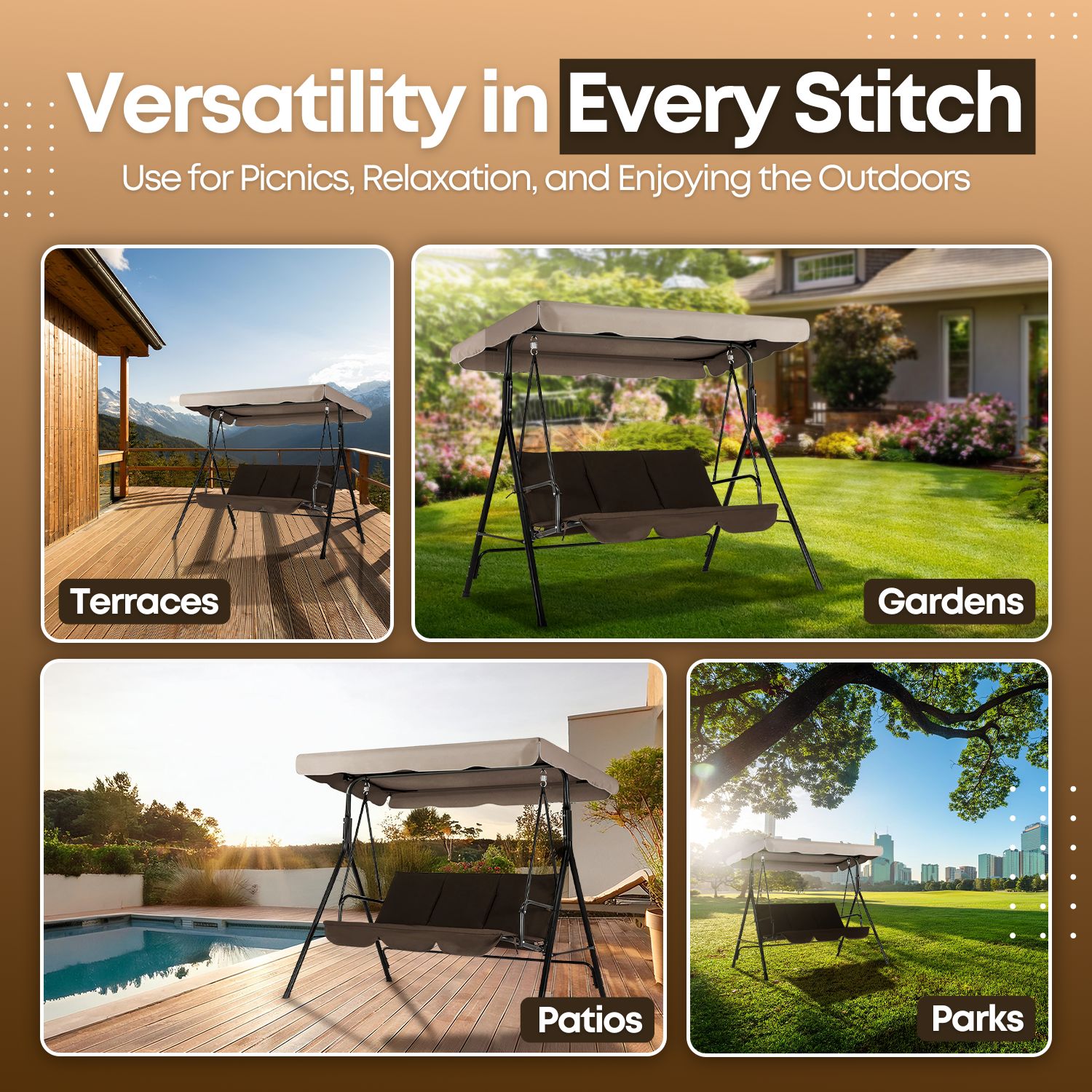 Porch Swing Canopy Replacement Patio Swing Cover, Beige 77"X43" 2 Seat Bench Glider Swings Shade Top Fabric UV Weather Waterproof For Outdoor Garden Patio Yard Park Porch Seat Furniture
