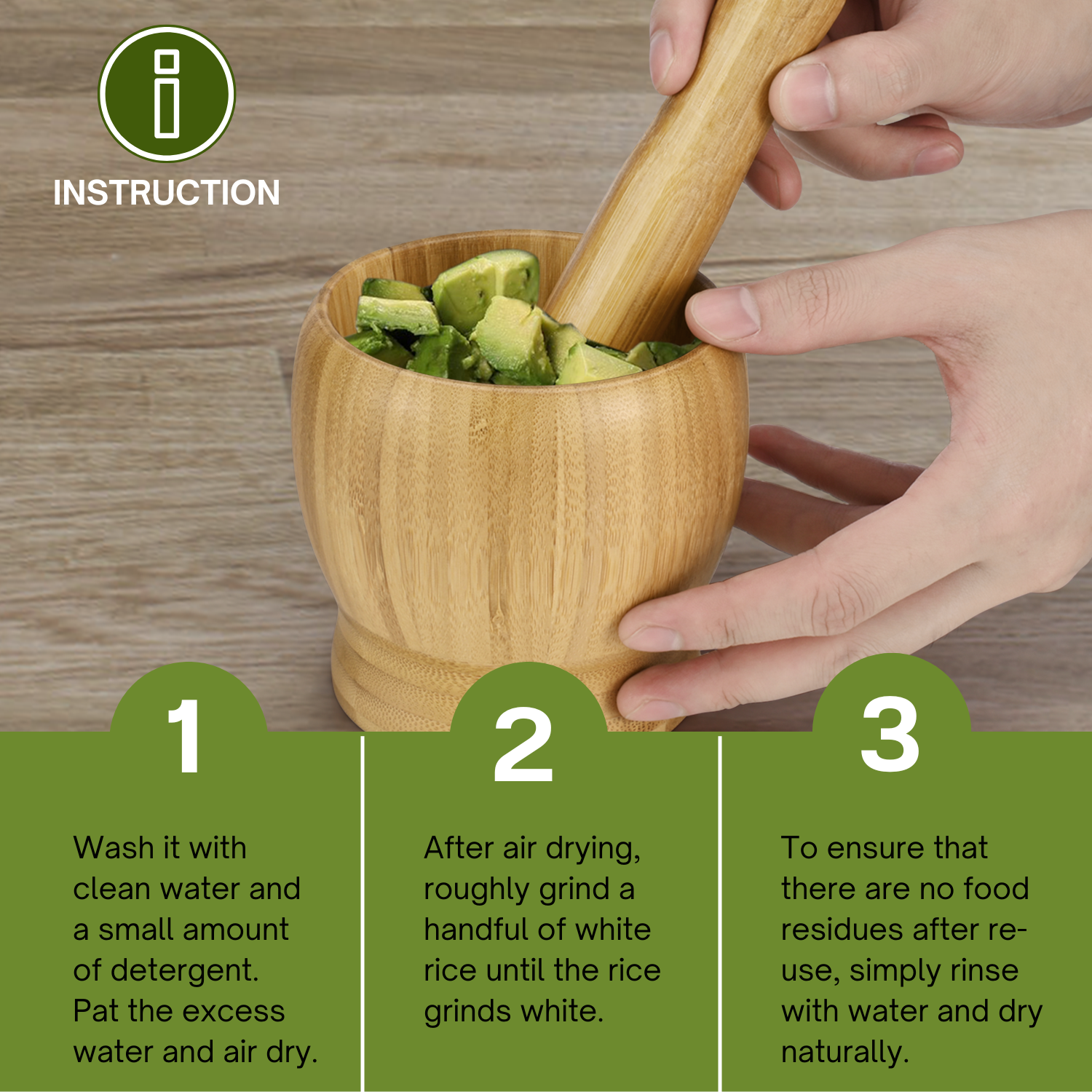 Wood Mortar and Pestle Set - It comes with a lid, which keeps spices from flying all over the counters as you grind, and a spoon for serving directly from the mortar.