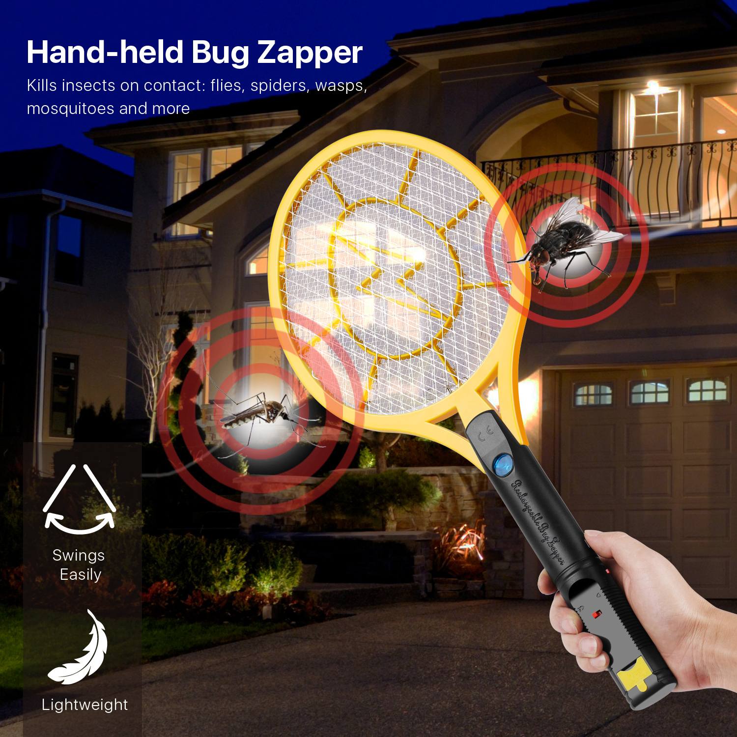 Electric Mosquito Zapper Racket Battery Operated, Rechargeable Bug