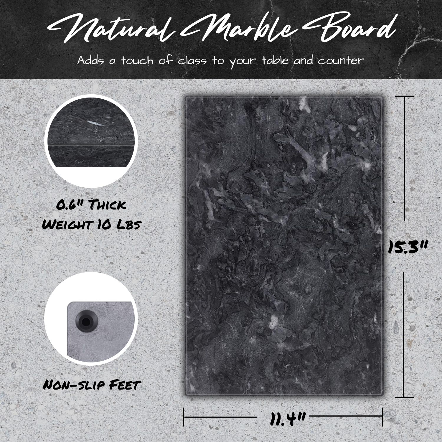 Pure Marble Slab - Rectangular cheese board in cool marble adds a touch of class to your table and counter. Can also be heated up to 200-degree Fahrenheit to keep food warm. Each board is unique due to the natural grains of marble