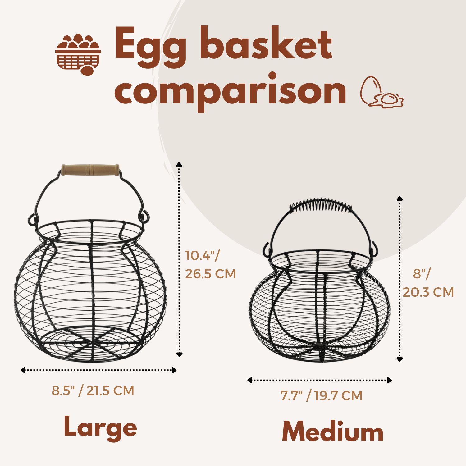 Wire Egg Storage Basket w Vintage Wooden Top Handle for 
