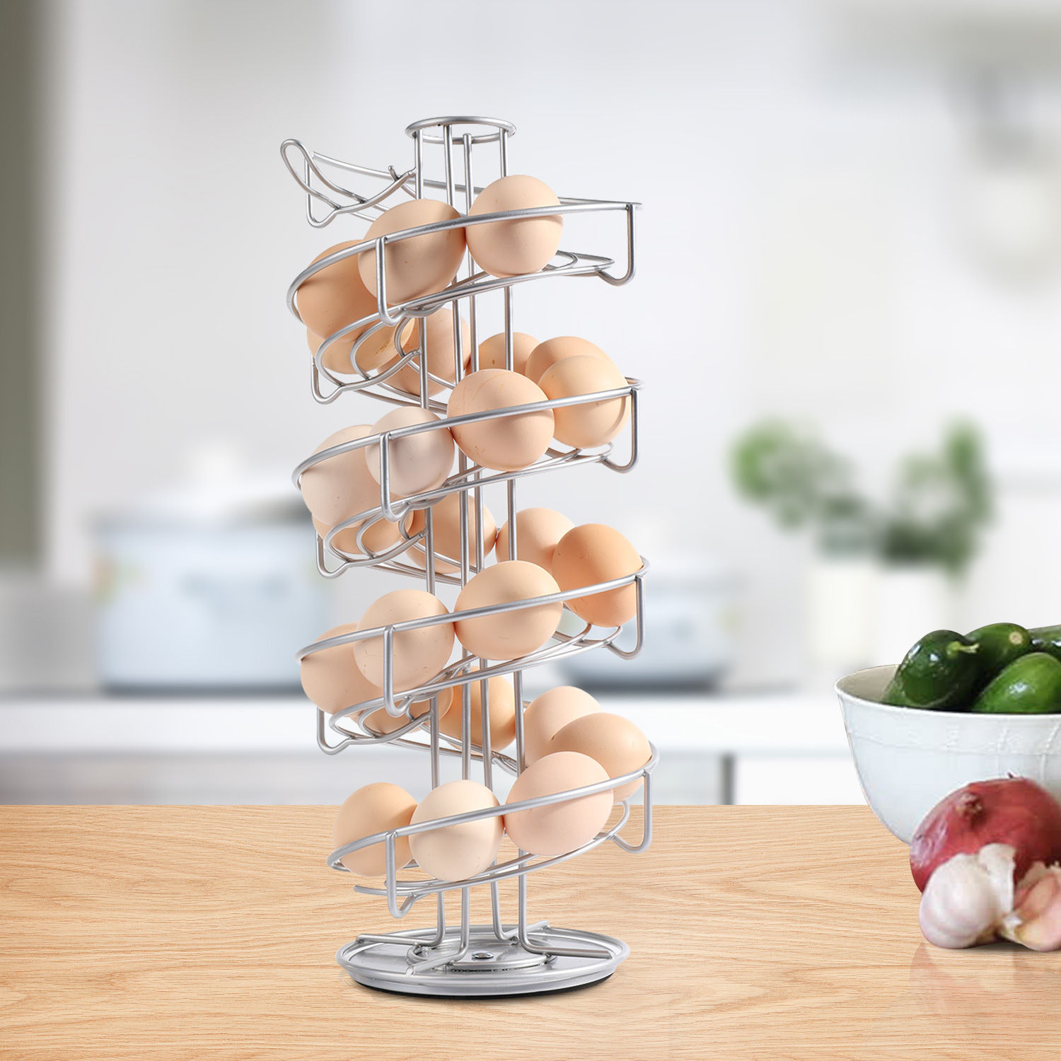Spiral Design Egg Skelter Dispenser (Large) Metal Standing Storage Rack