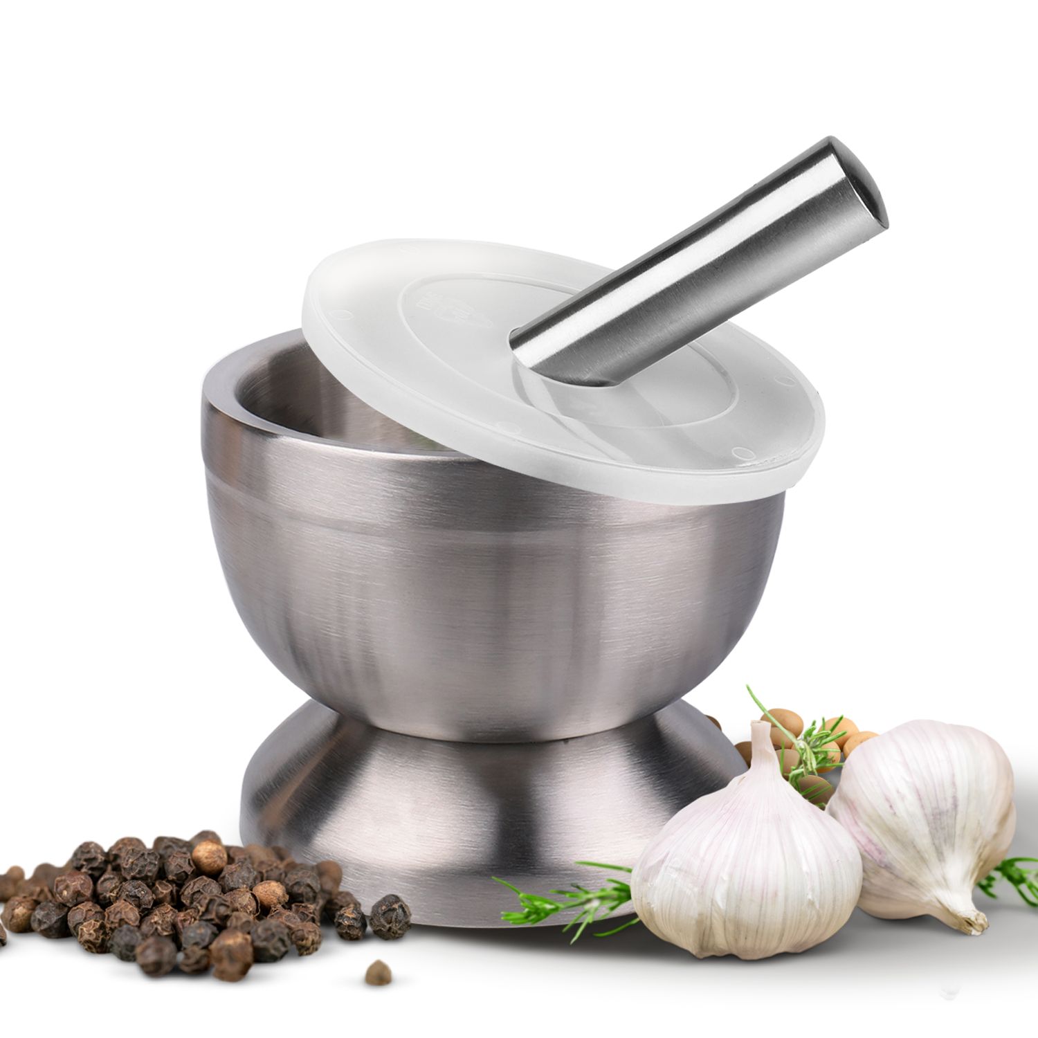 Stainless Steel Mortar Pestle Set w/ Lid 43/4" Herb Spice Grinder Pill