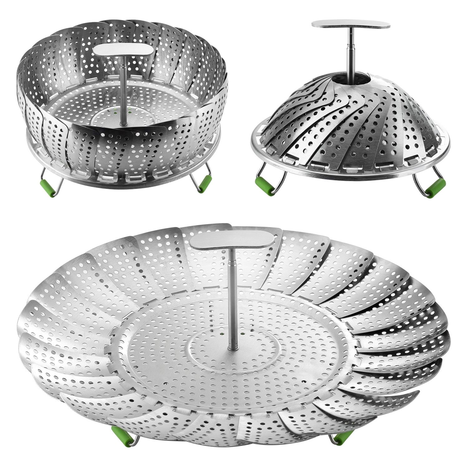 Stainless Steel Vegetable Steamer Basket with Extendable Handle - Expandable Collapsible Foldable Cooking Insert Fit Instant Pot 3 6 8 Qt Pressure Cooker for Steam Food 7-11 Inch Adjustable