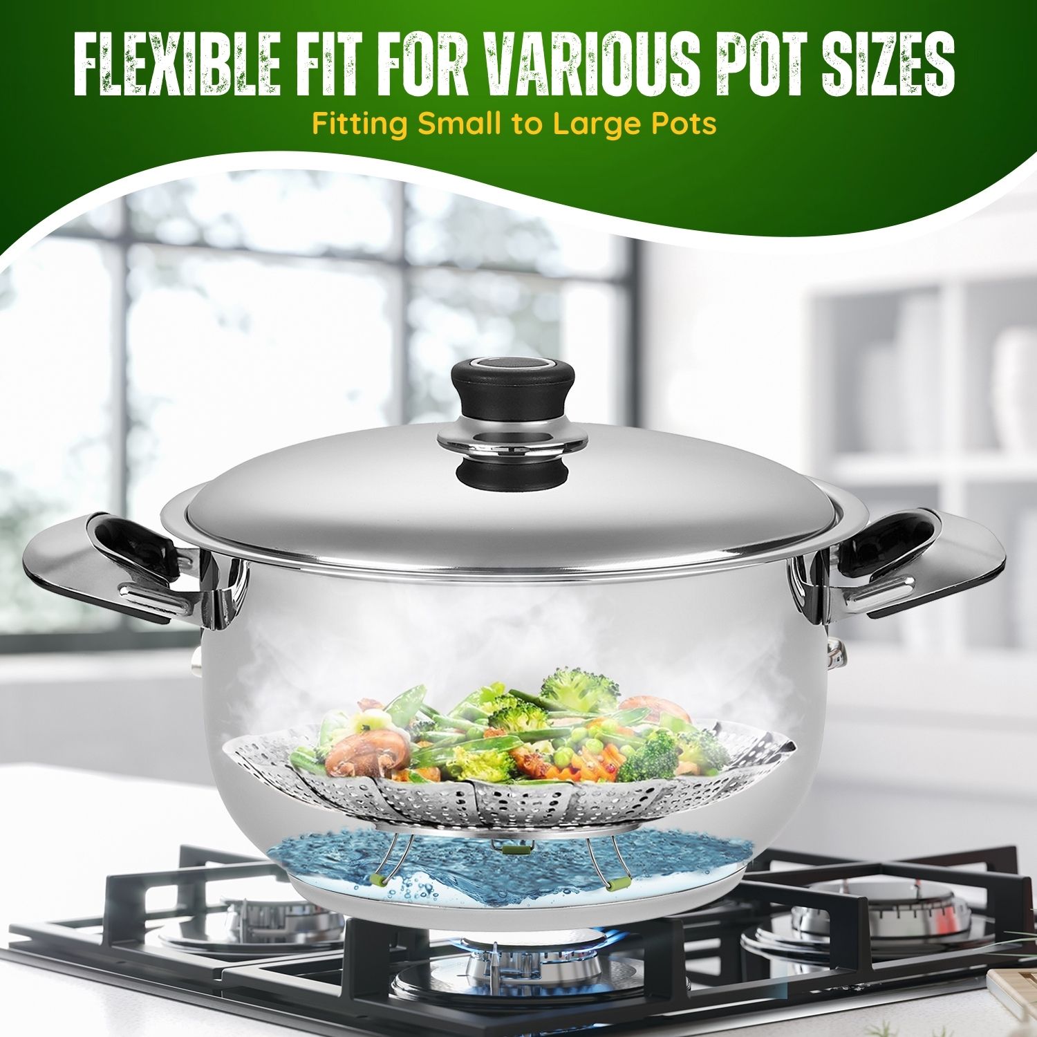 Easy To Use - The vegetable steam basket measures 11 inches and can be used for steaming vegetables, fish, meats, eggs, pasta, and fruits, most types of seafood, dumplings, and baby food too. Multi-use kitchen tool for your stovetop in a saucepan or wok