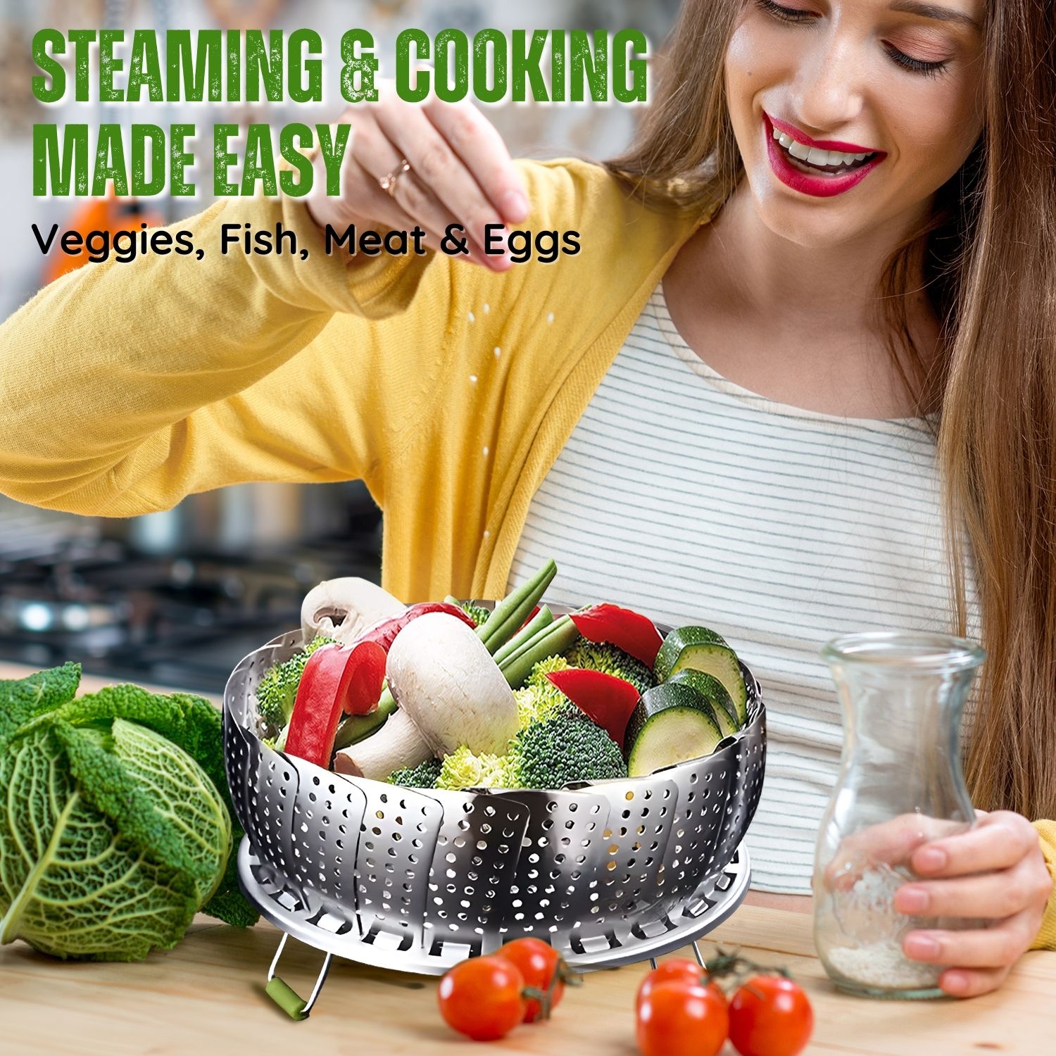 Removable Solid Center Loop - This food steamer comes equipped with a center post that makes it easy for holding the steamer, but can also be removed when larger food items are placed in the steamer. Both the legs and the post at the center are pre-assembled, which means that the steamer can be instantly deployed when needed