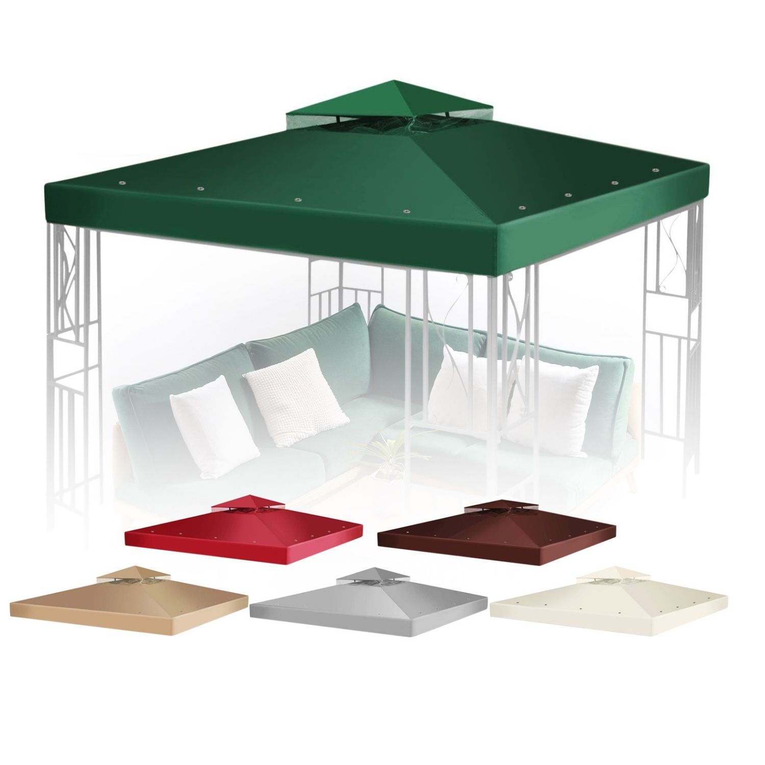 10 x 10 Feet Gazebo Canopy Top Replacement Cover (Green) - Dual Tier Up Tent Accessory with Plain Edge Polyester UV30 Protection Water Resistant for Outdoor Patio Backyard Garden Lawn Sun Shade