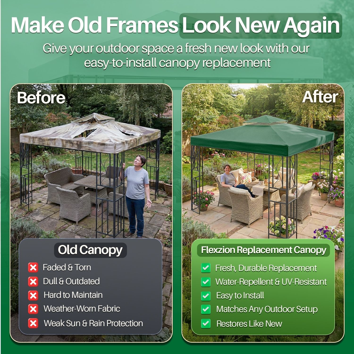 Sun-Safe Haven: Enjoy the outdoors without the risks of sun damage. Our 10'x10' (3m x 3m) gazebo replacement canopy top cover offers excellent UV protection, creating a cool and comfy space for you and your guests