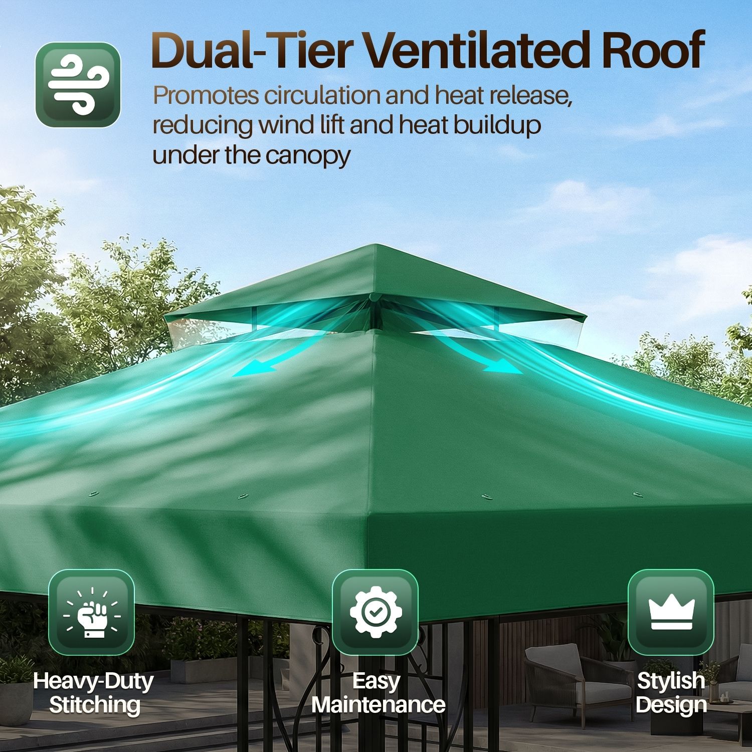 Effortless 10x10 Canopy Top Replacement : Comes with reinforced corner pockets, straps, and fasteners to make Installing and removing the 10 x 10 gazebo replacement canopy hassle-free