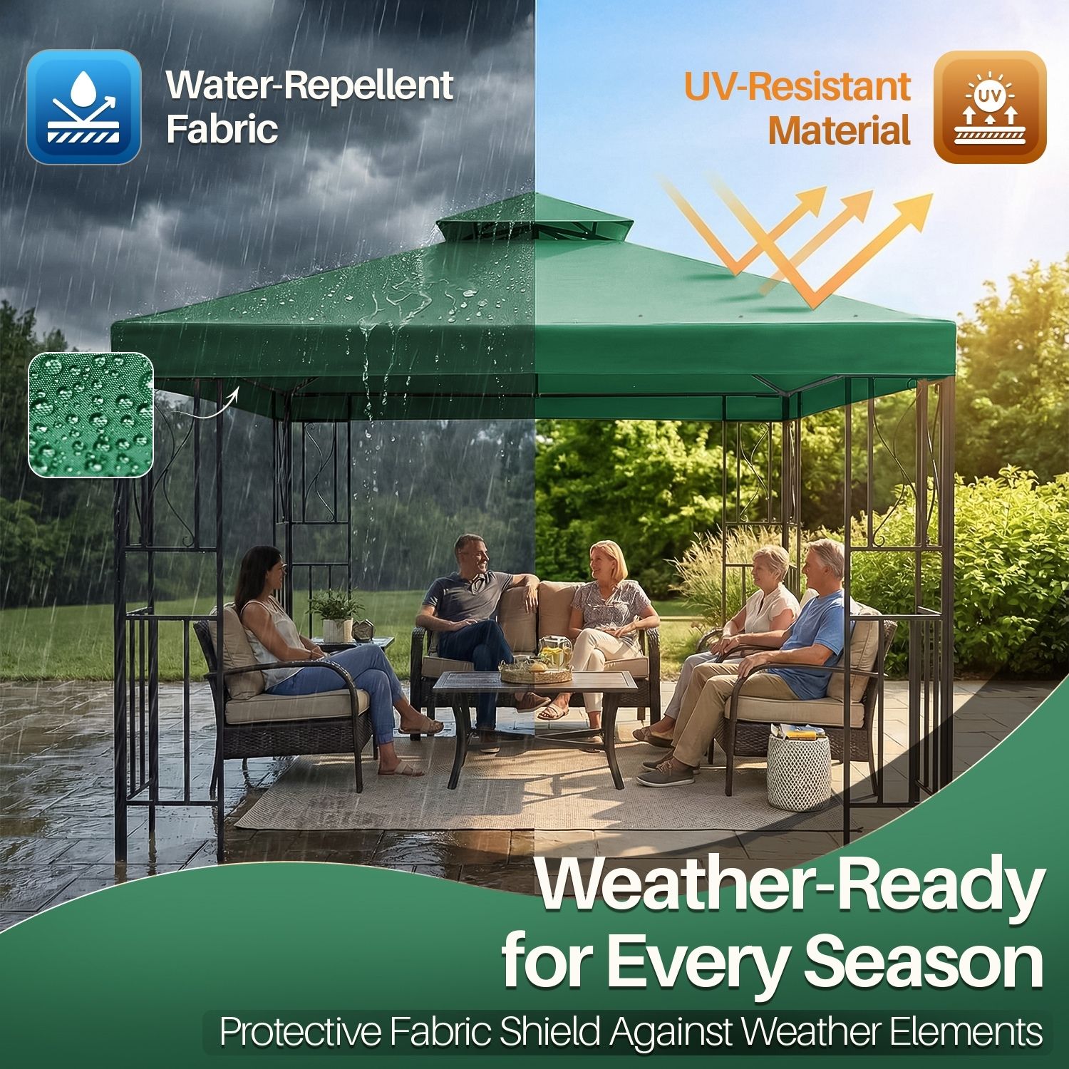 Stylish BBQ Gazebo Replacement Canopy : Our versatile canopy top replacement 10x10 is perfect for backyard, garden, patio, or outdoor events, making every moment more enjoyable