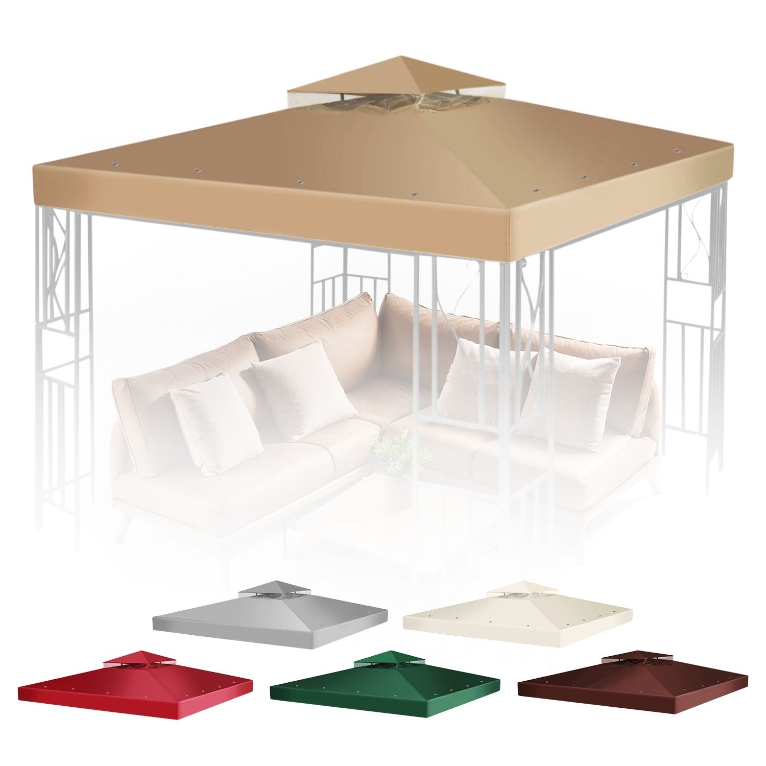 12 x 12 Feet Gazebo Canopy Top Replacement Cover (Beige) - Dual Tier Up Tent Accessory with Plain Edge Polyester UV30 Protection Water Resistant for Outdoor Patio Backyard Garden Lawn Sun Shade