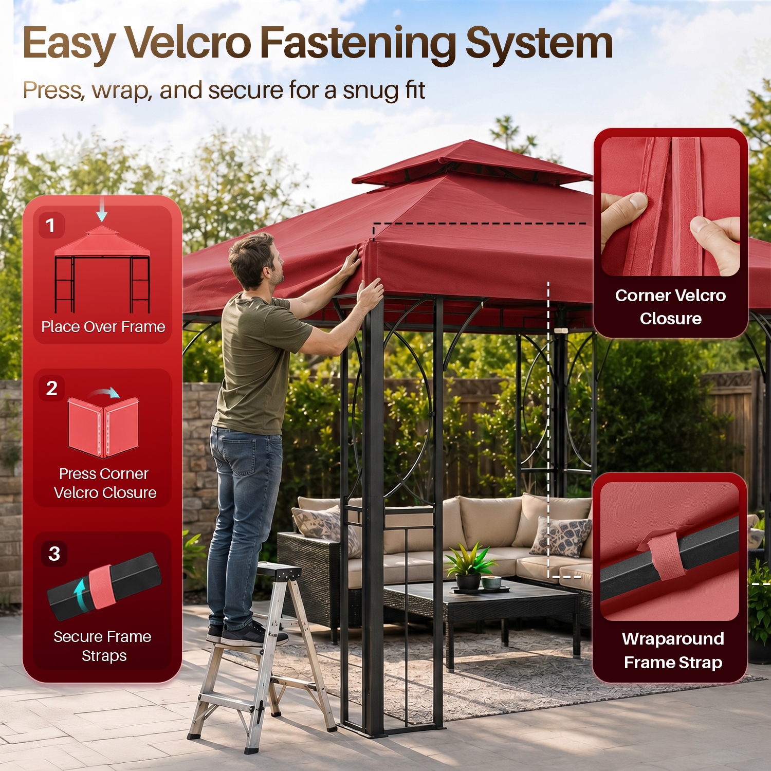 attaching gazebo canopy to frame velcro straps and gable