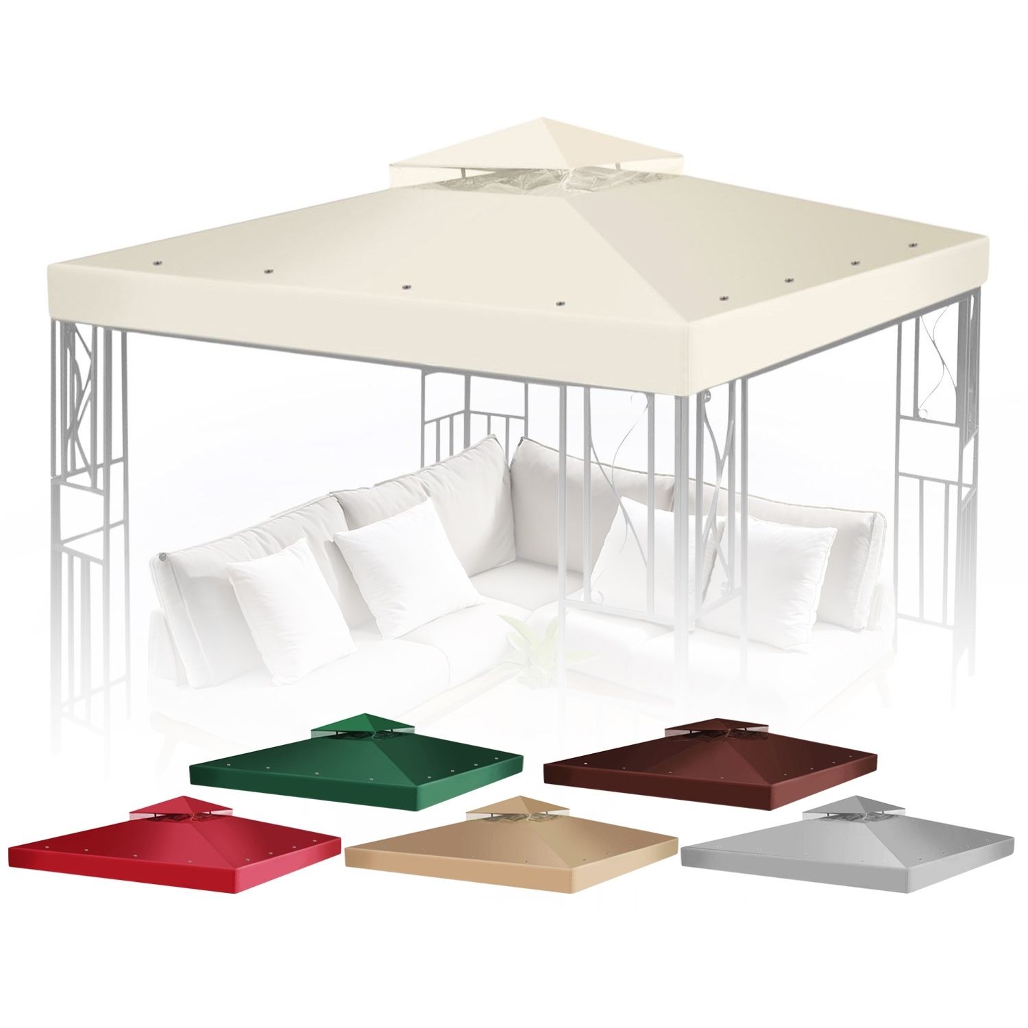 8 x 8 Feet Gazebo Canopy Top Replacement Cover (Ivory) - Dual Tier Up Tent Accessory with Plain Edge Polyester UV30 Protection Water Resistant for Outdoor Patio Backyard Garden Lawn Sun Shade