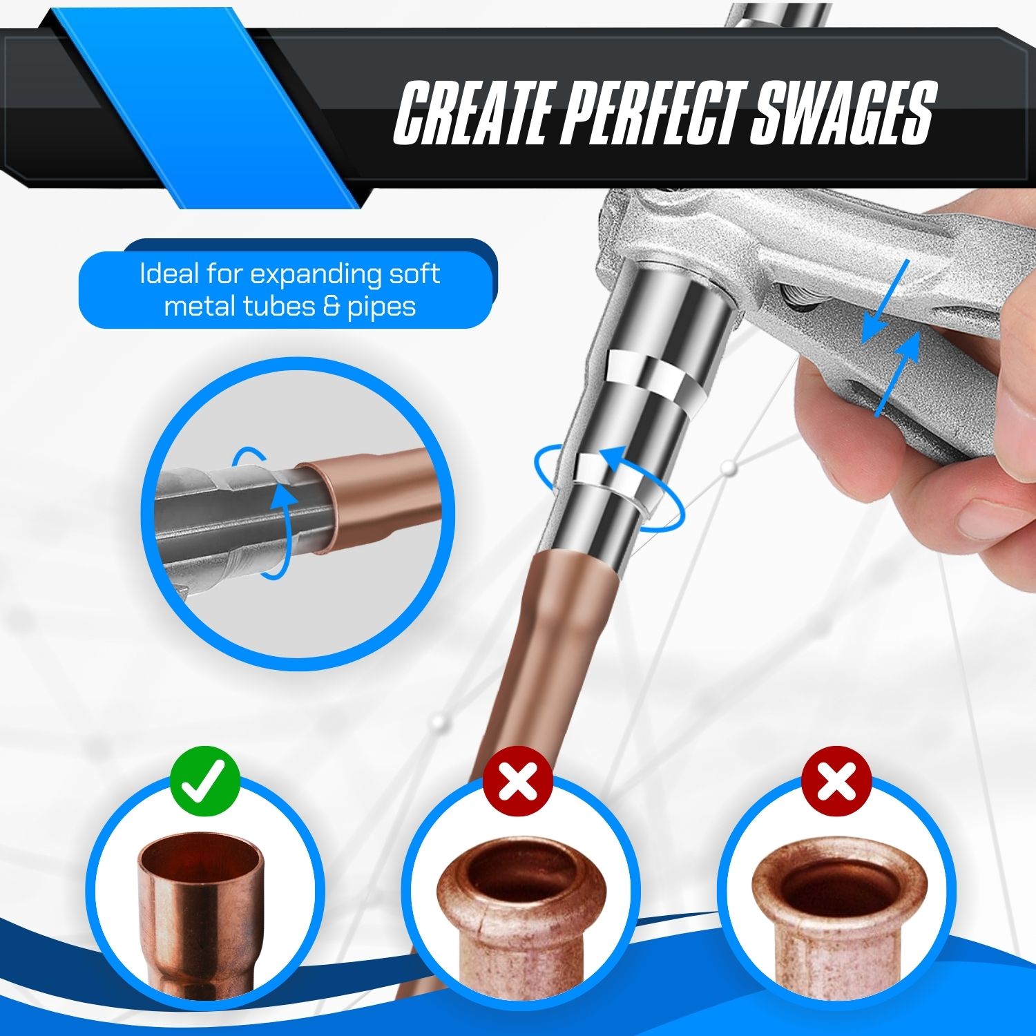 Precise Refrigeration Tools - Experience smooth, uniform expansions with minimal effort, thanks to the heat-treated hardened steel cone of this pipe expander tool kit