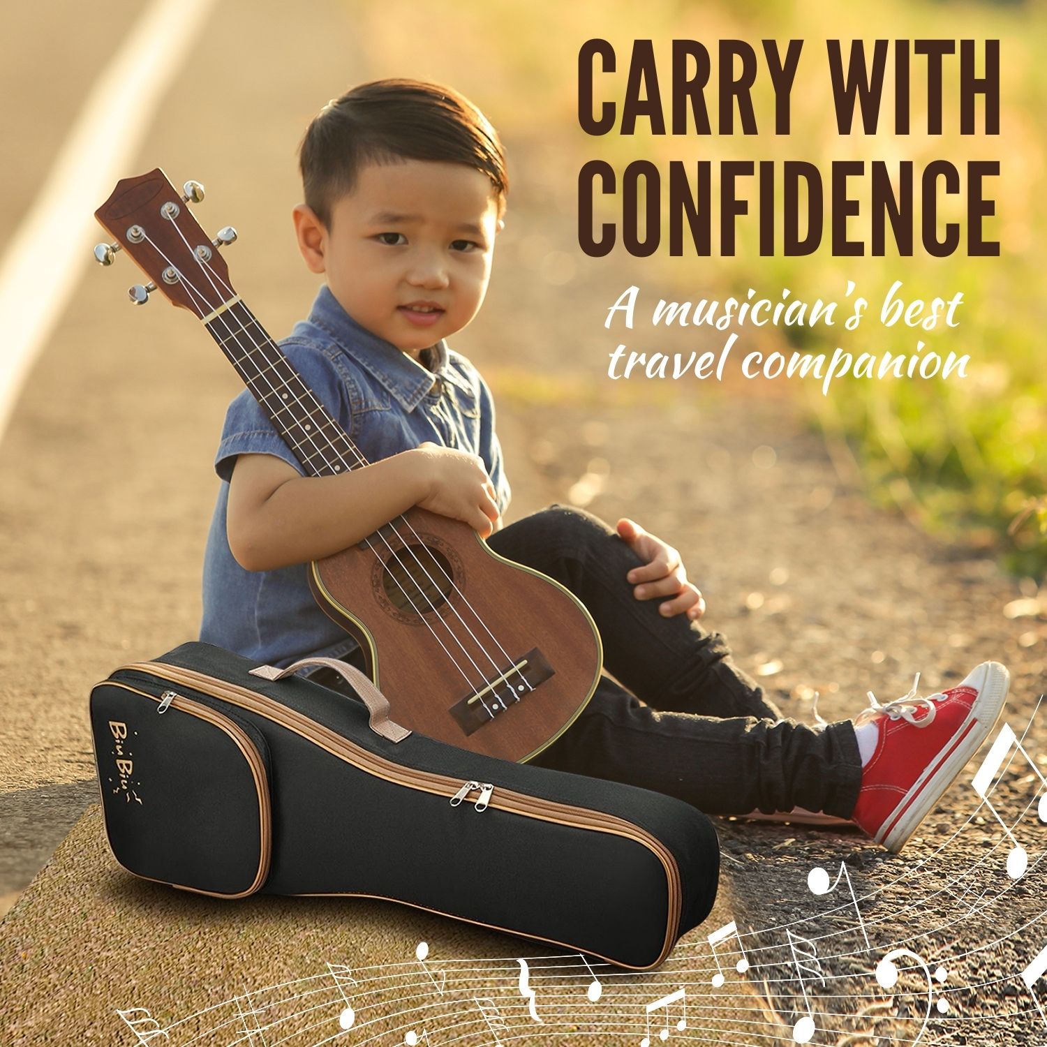 External Front Accessory Pocket - An accessory pocket is present for tuners, spare strings, and ukulele capos. Make it simple to transport all of your equipment and essential accessories