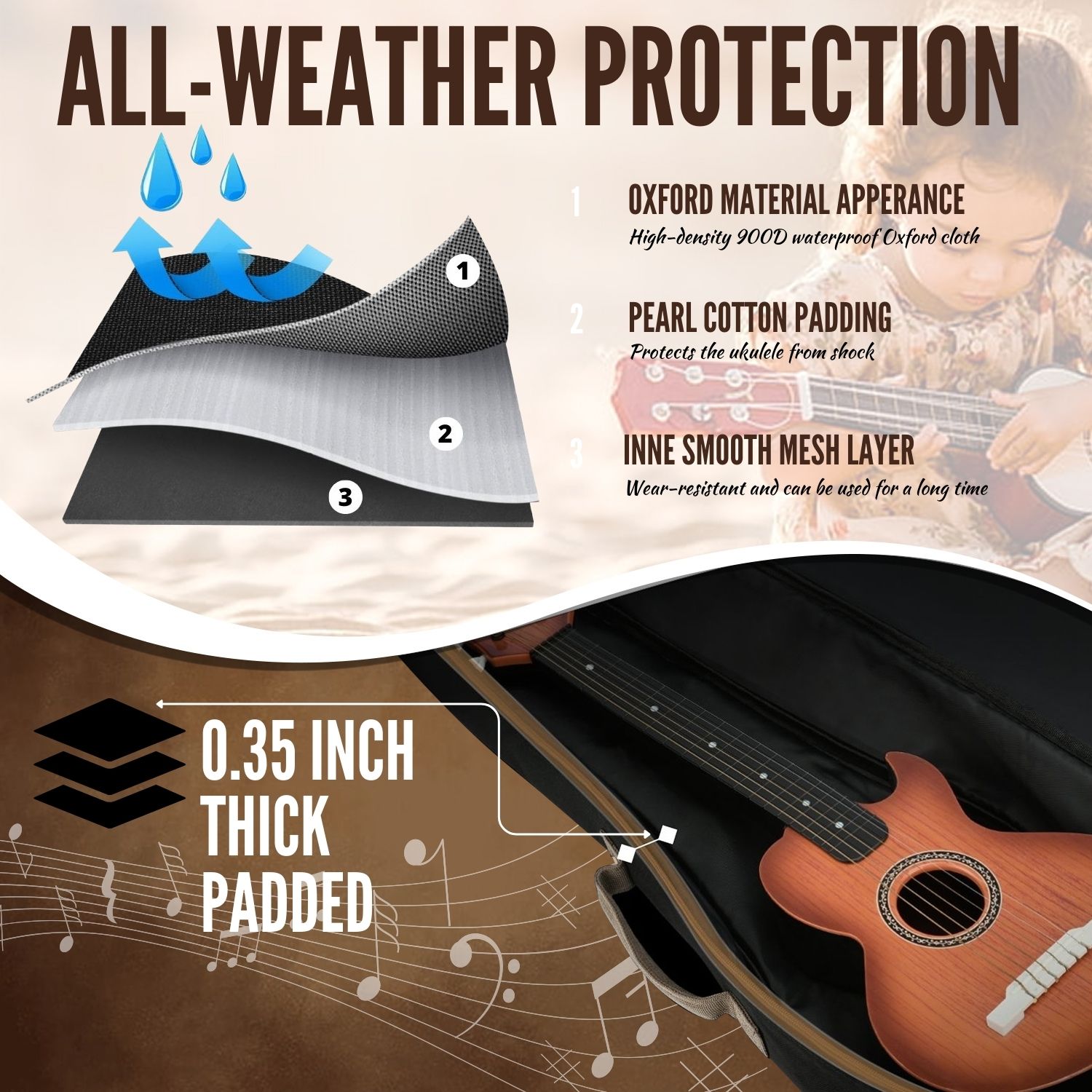 Ergonomic Handle & Strap - Make it easy to carry your guitar from place to place; Equipped with an adjustable single shoulder strap for a hands-free transport