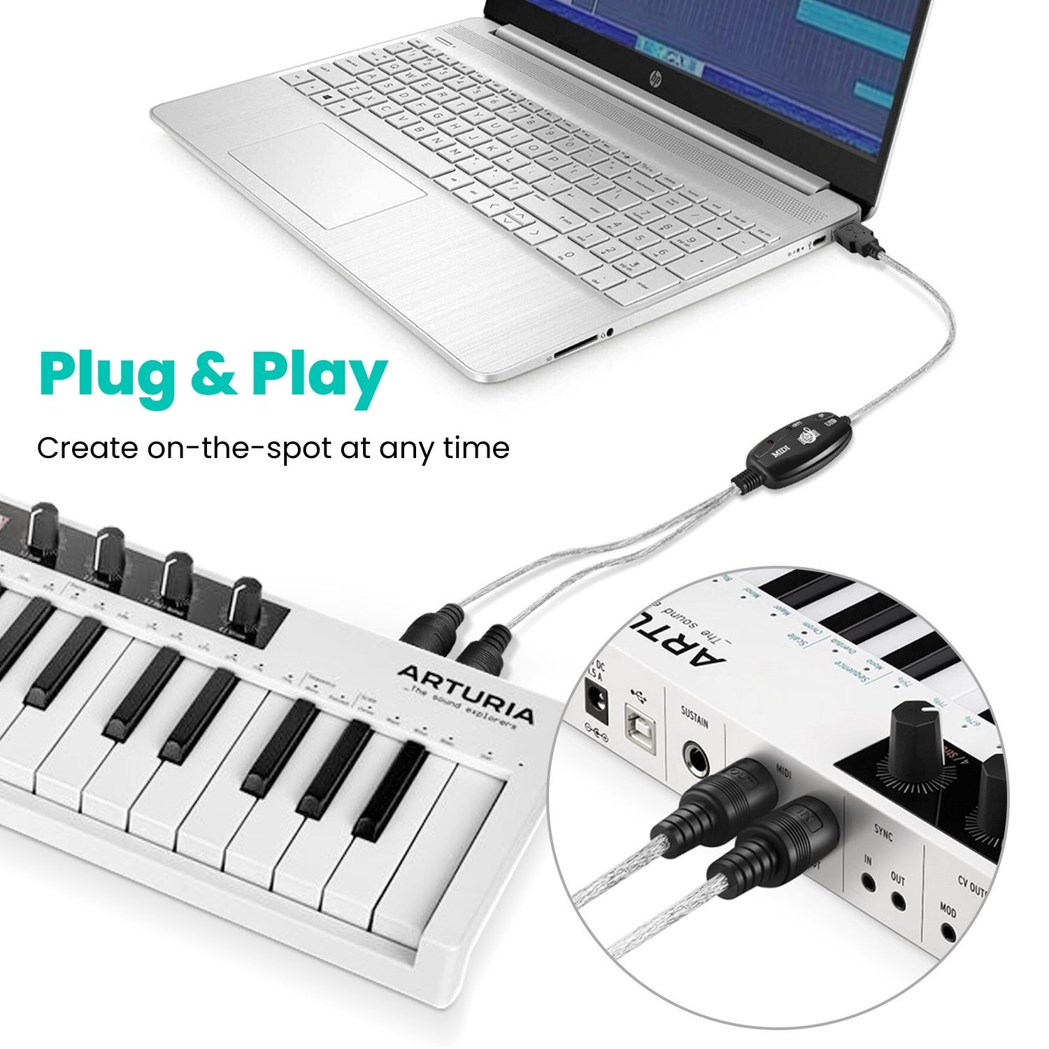 Broad Compatibility - These MIDI cables connect your MIDI-equipped instruments to your PC, Laptops, Mac, and Android devices via the USB port Type A or Type C