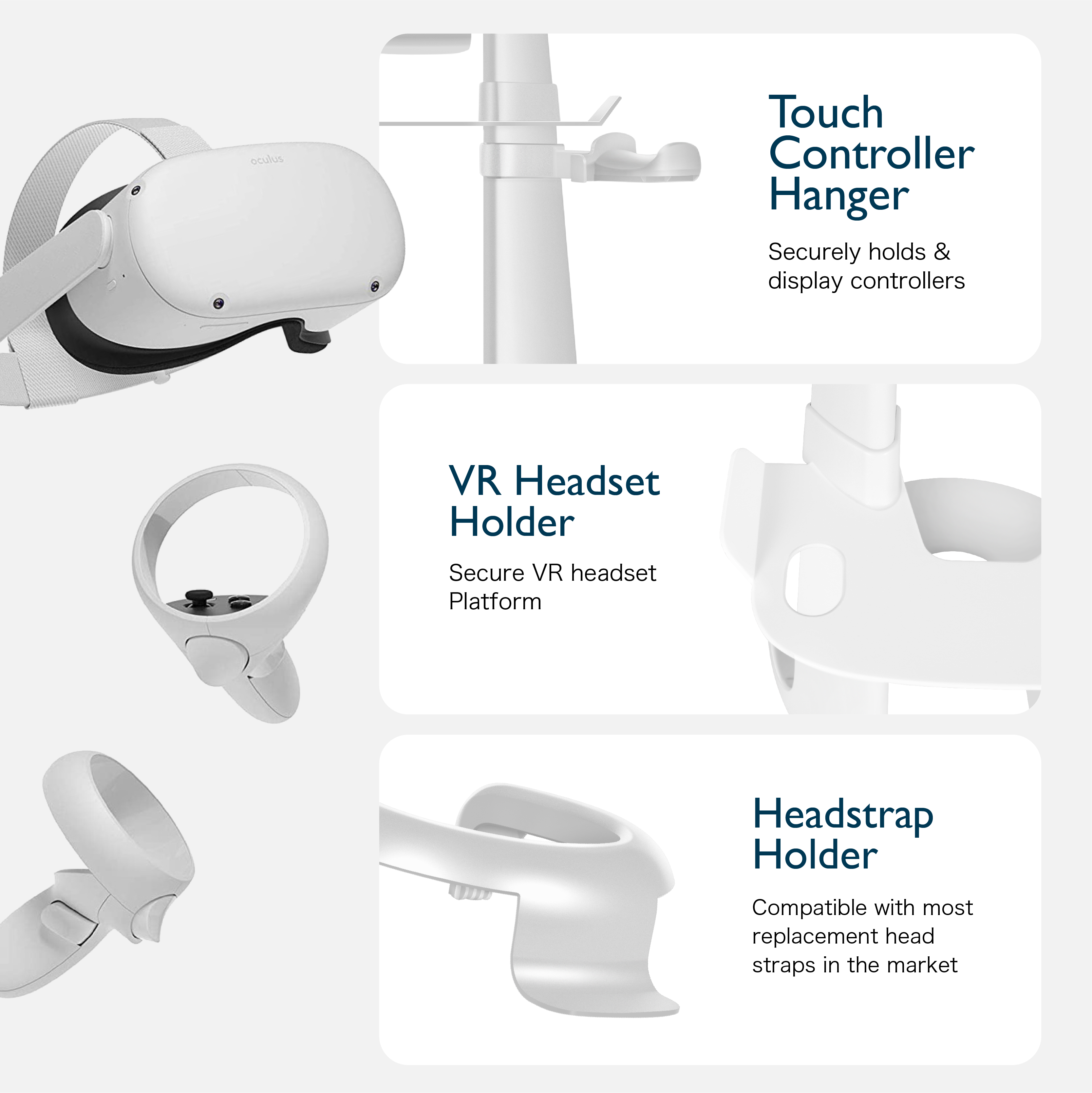 Accessori Vr Organizzazione Supporto Per Cuffie VR - Display Stand Per Quest 3/3S/2/Pro, Con Base Per Controller, Design Compatto Supporto Verticale Cuffie Realtà Virtuale - 12