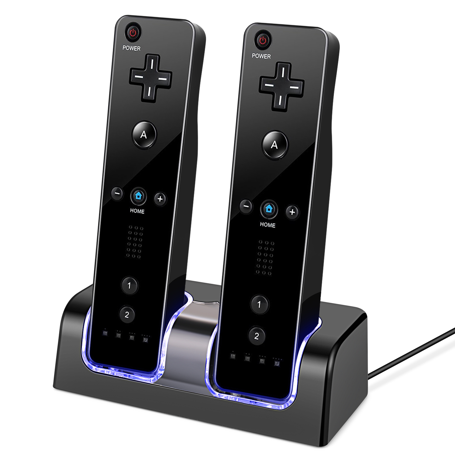 Wii Remote Charging Station - Dual Port Wiimote Controller Charger Pad Dock Cradle with 4 Rechargeable Batteries & LED Light for Nintendo Wii Gaming Console Control (Black)