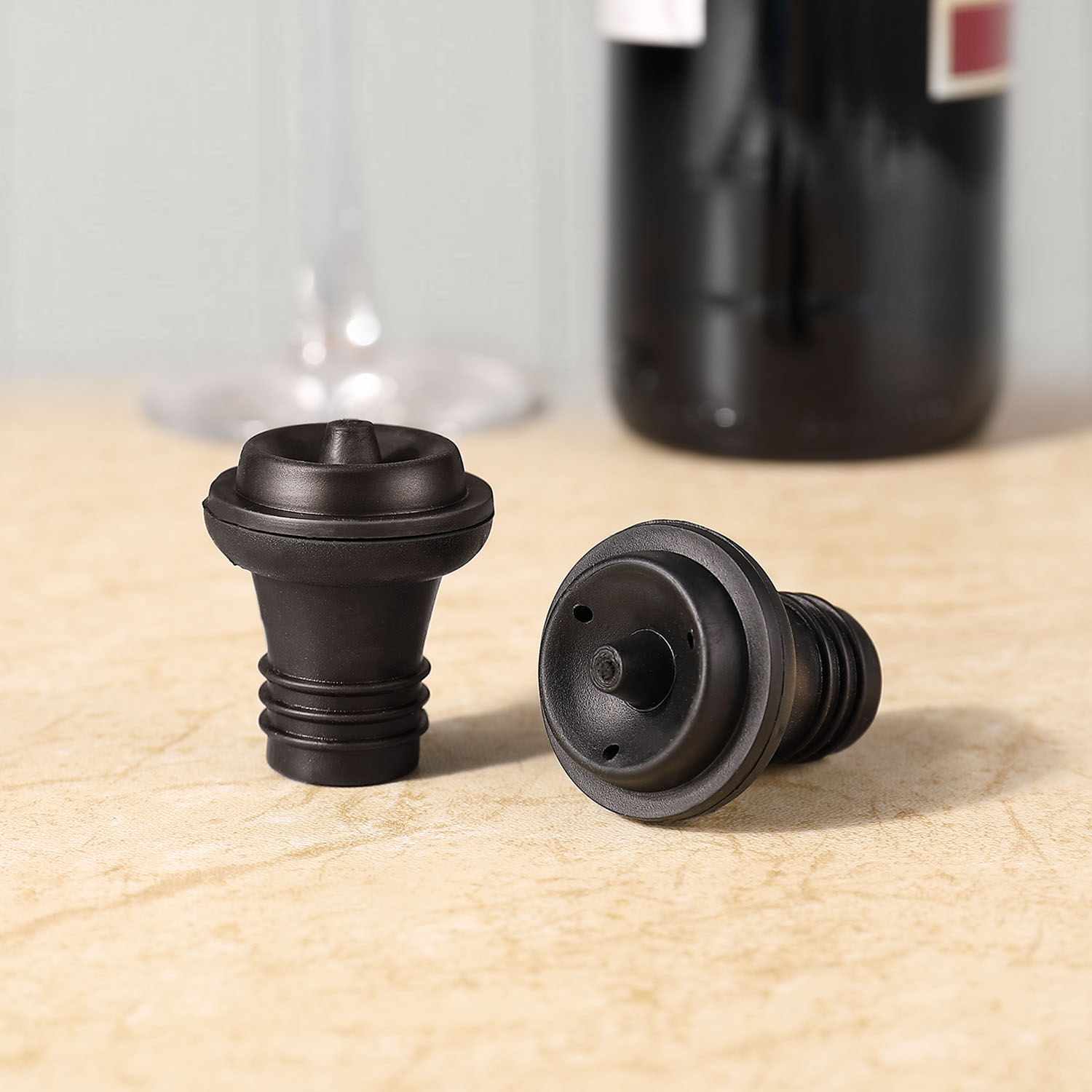 Universal Wine Vacuum Stopper Set of 4 Rubber Bottle Cork for Wine
