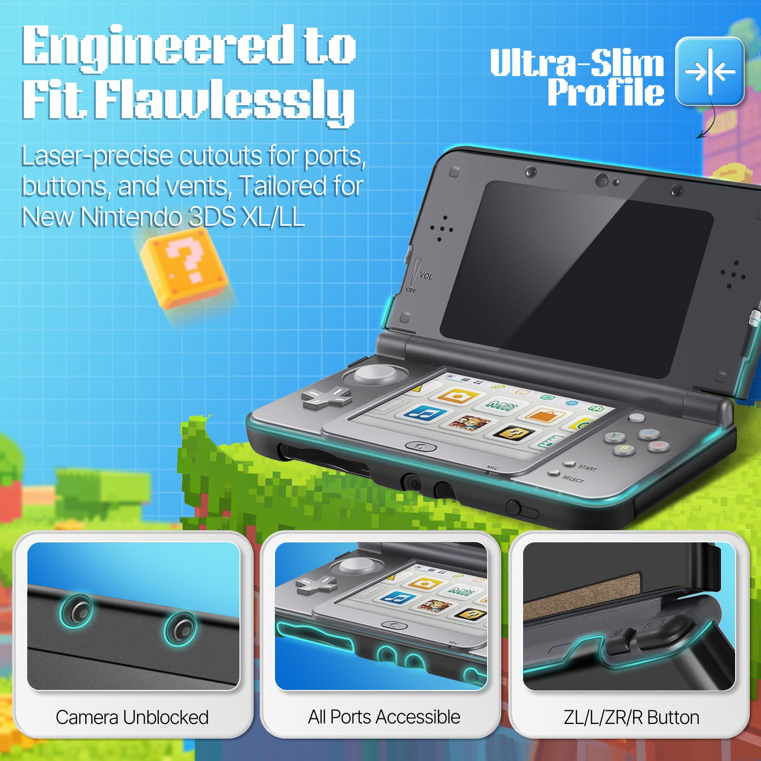 Plastic + Aluminium Full Body Protective Snap-on Hard Shell Skin Case Cover Black for New Nintendo 3DS LL XL 2015
