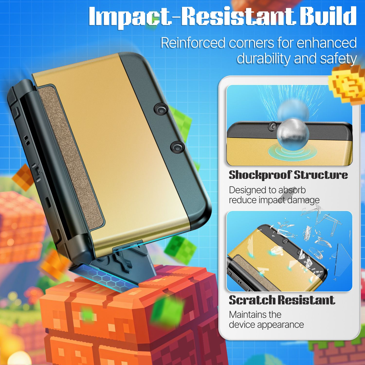 Plastic + Aluminium Full Body Protective Snap-on Hard Shell Skin Case Cover Gold for New Nintendo 3DS LL XL 2015
