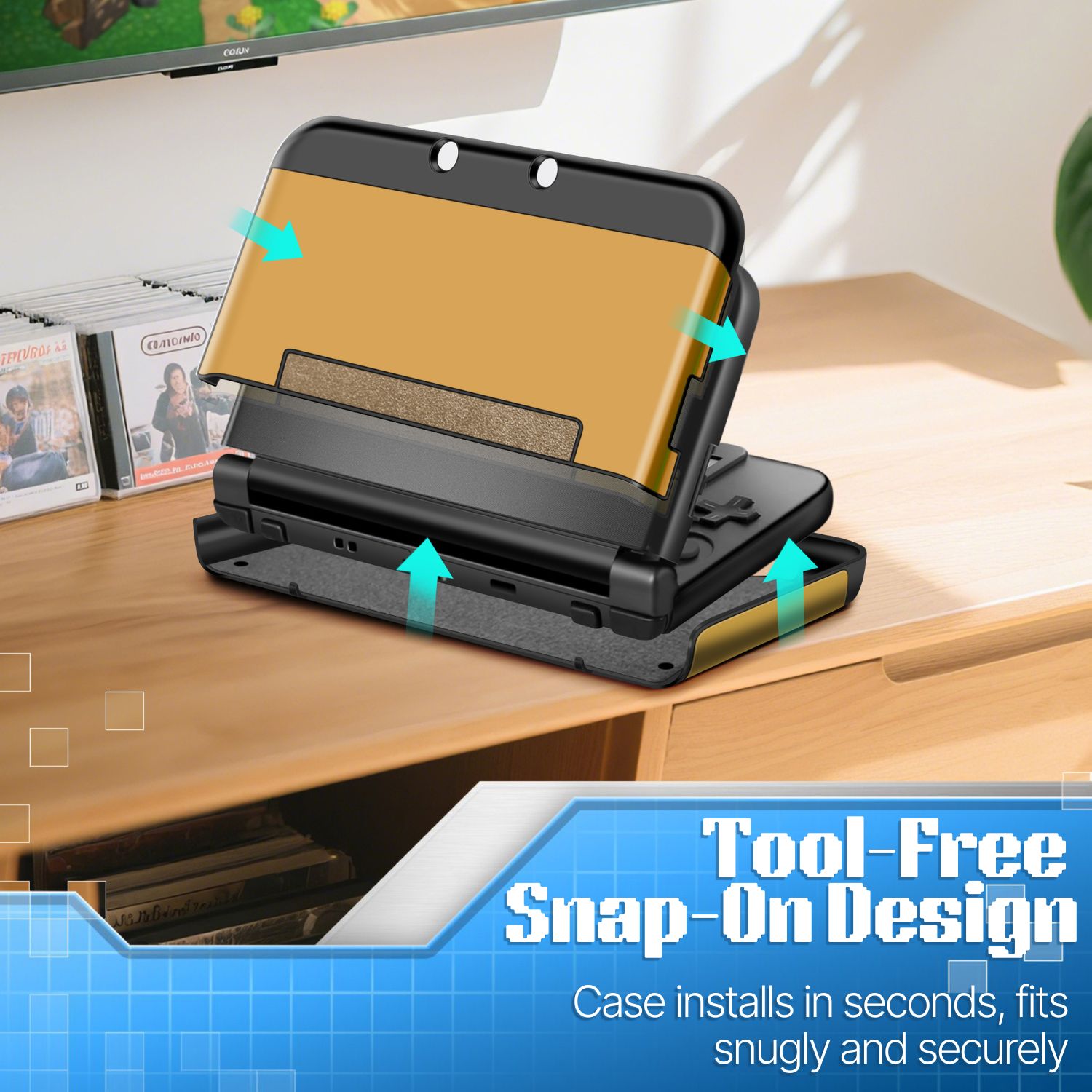 Plastic + Aluminium Full Body Protective Snap-on Hard Shell Skin Case Cover Gold for New Nintendo 3DS LL XL 2015