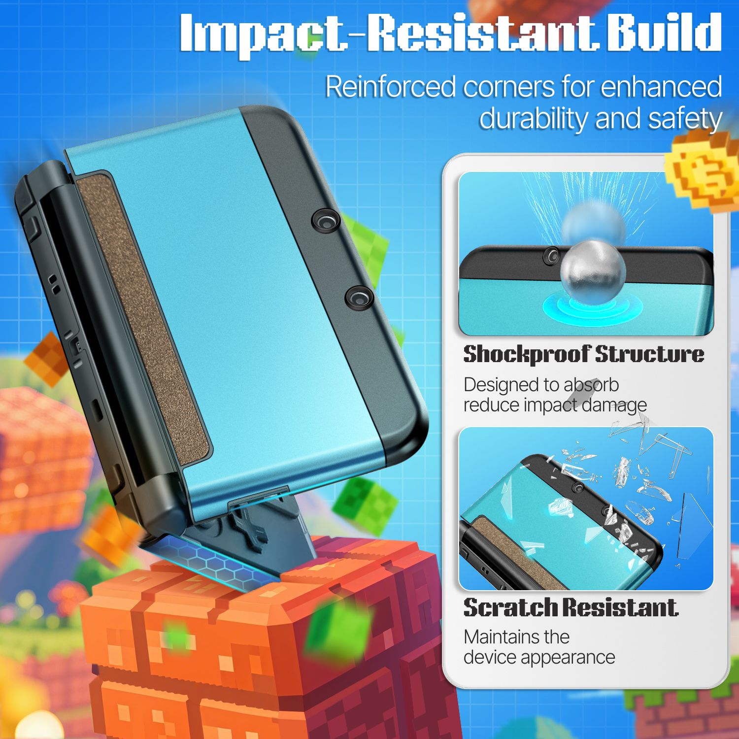 Plastic + Aluminium Full Body Protective Snap-on Hard Shell Skin Case Cover Light Blue for New Nintendo 3DS LL XL 2015