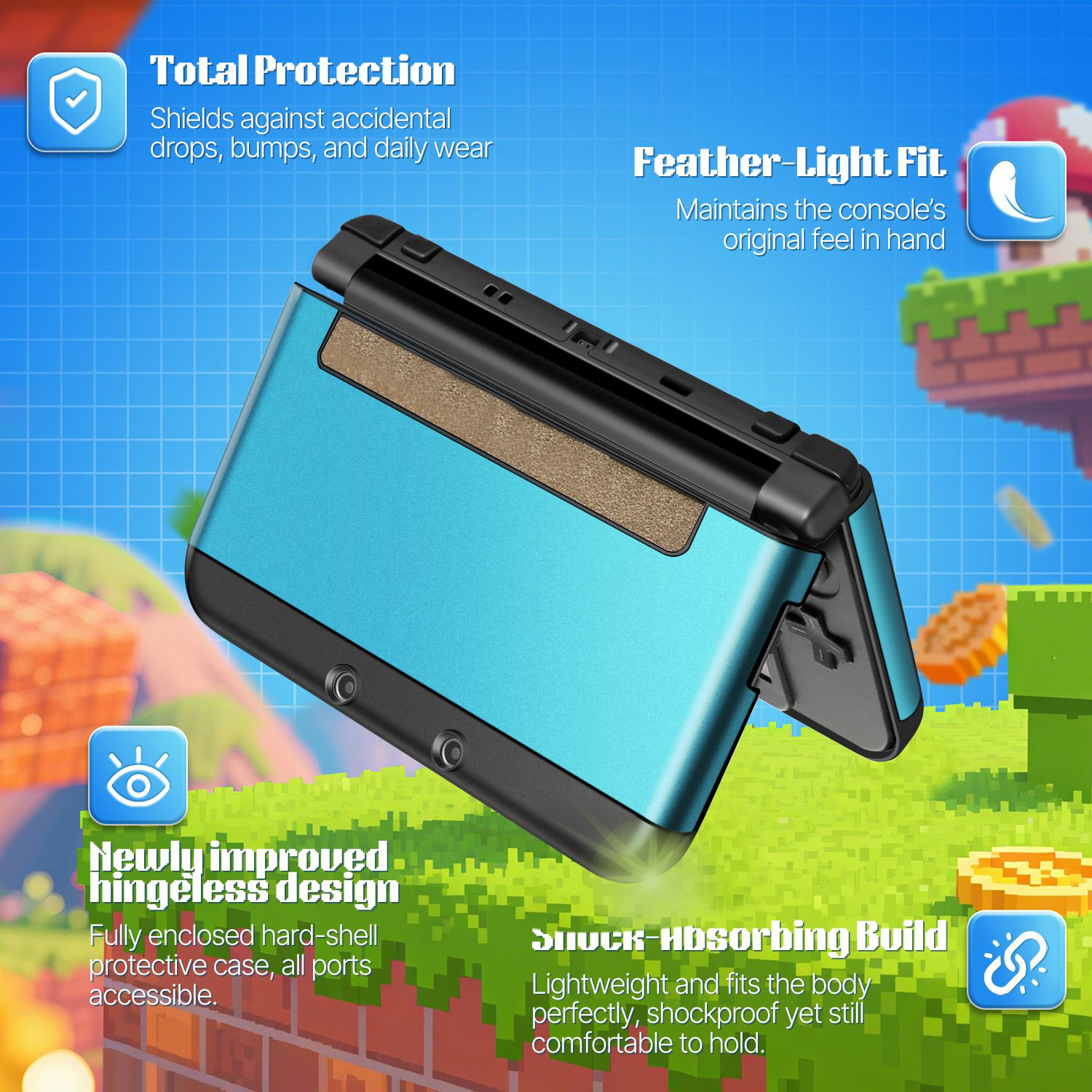 Plastic + Aluminium Full Body Protective Snap-on Hard Shell Skin Case Cover Light Blue for New Nintendo 3DS LL XL 2015