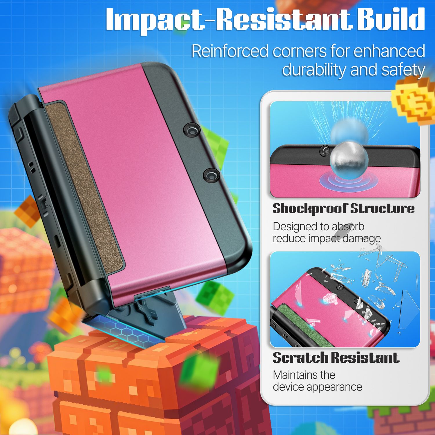 Plastic + Aluminium Full Body Protective Snap-on Hard Shell Skin Case Cover Hot Pink for New Nintendo 3DS LL XL 2015