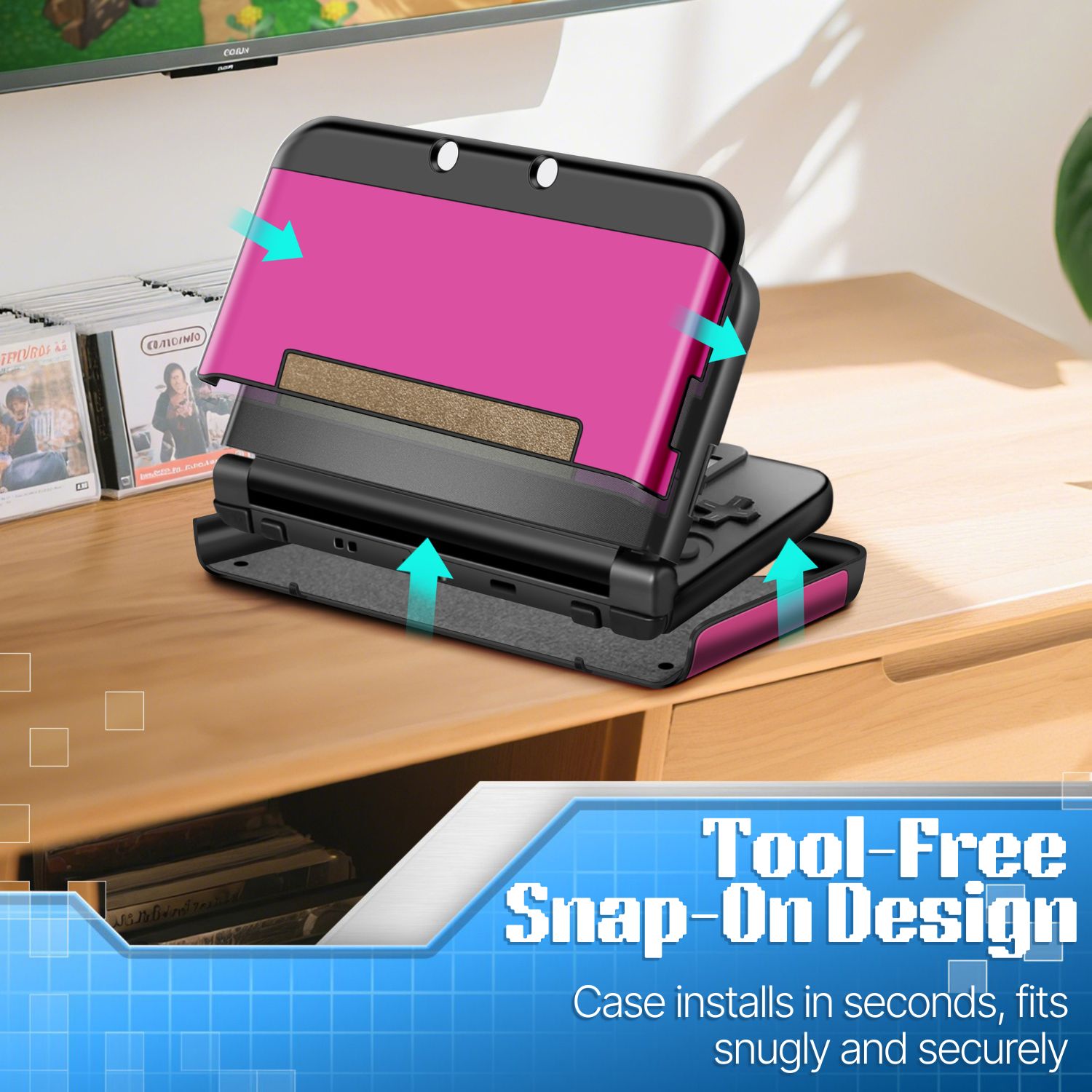 Plastic + Aluminium Full Body Protective Snap-on Hard Shell Skin Case Cover Hot Pink for New Nintendo 3DS LL XL 2015