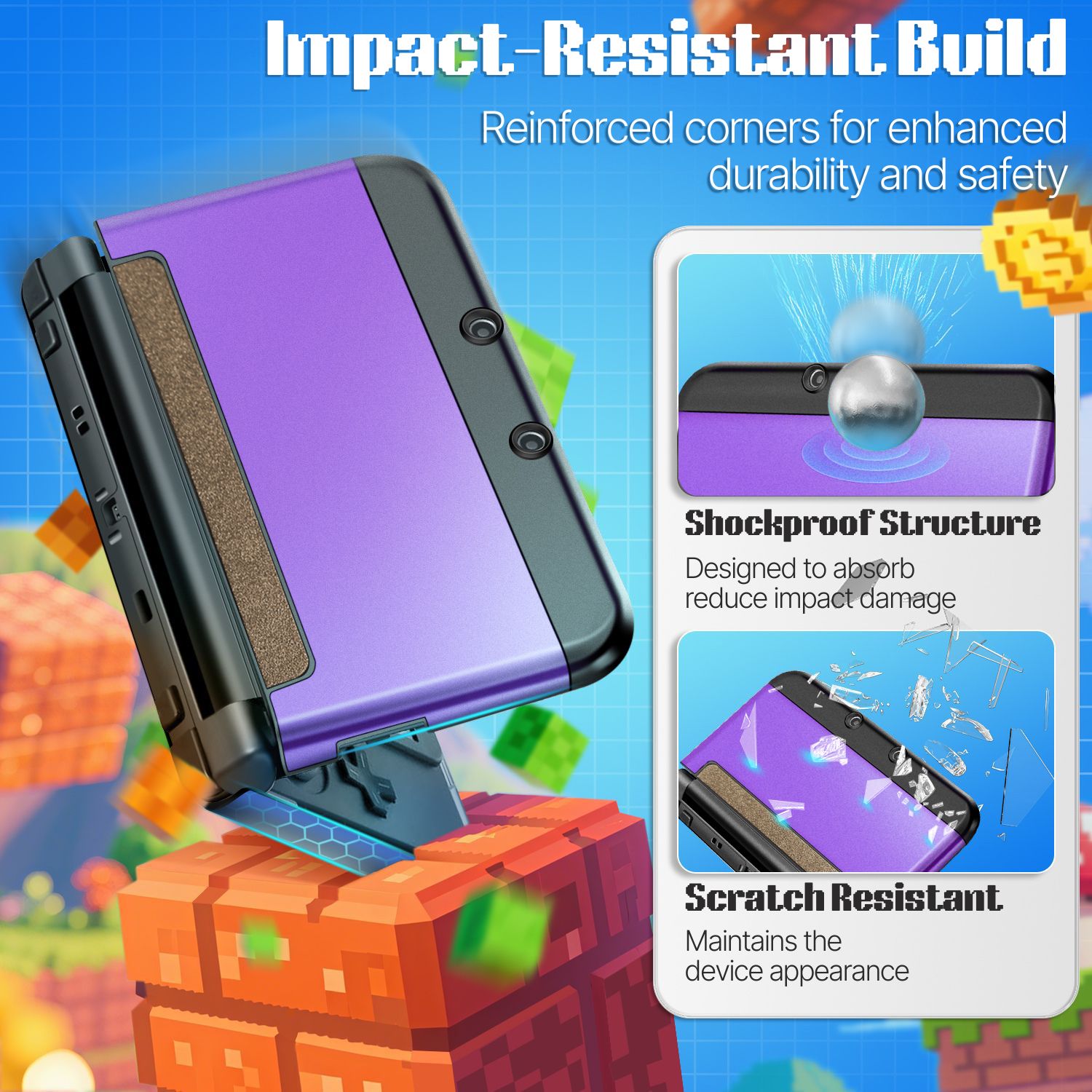 Plastic + Aluminium Full Body Protective Snap-on Hard Shell Skin Case Cover Purple for New Nintendo 3DS LL XL 2015