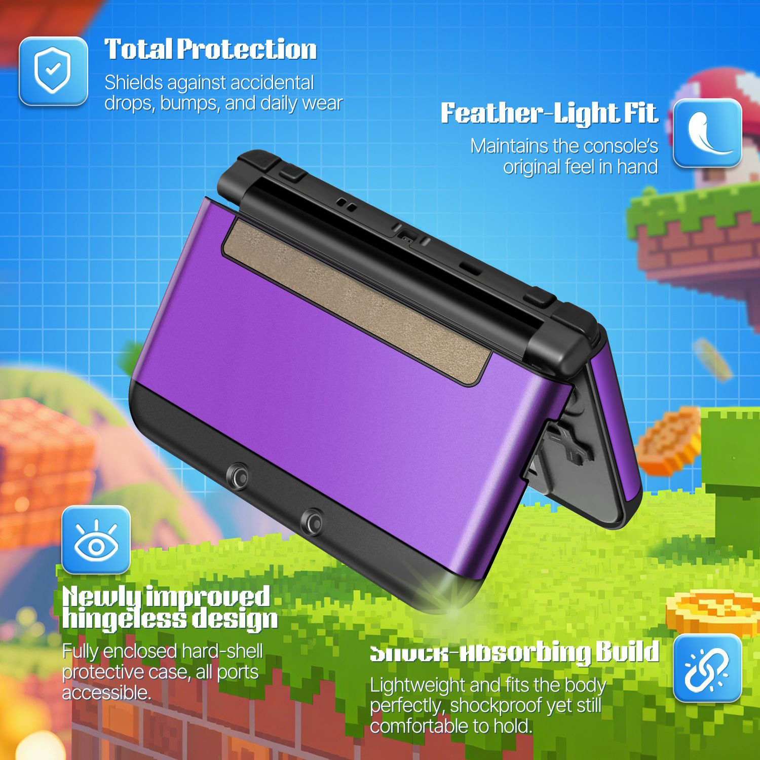 Plastic + Aluminium Full Body Protective Snap-on Hard Shell Skin Case Cover Purple for New Nintendo 3DS LL XL 2015