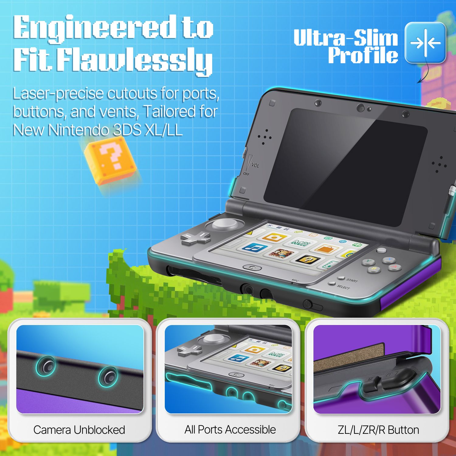 Plastic + Aluminium Full Body Protective Snap-on Hard Shell Skin Case Cover Purple for New Nintendo 3DS LL XL 2015