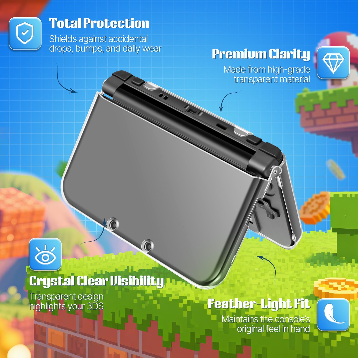 3DS&ケース Clear Crystal Hard Shell Protective Case Cover for New 2015