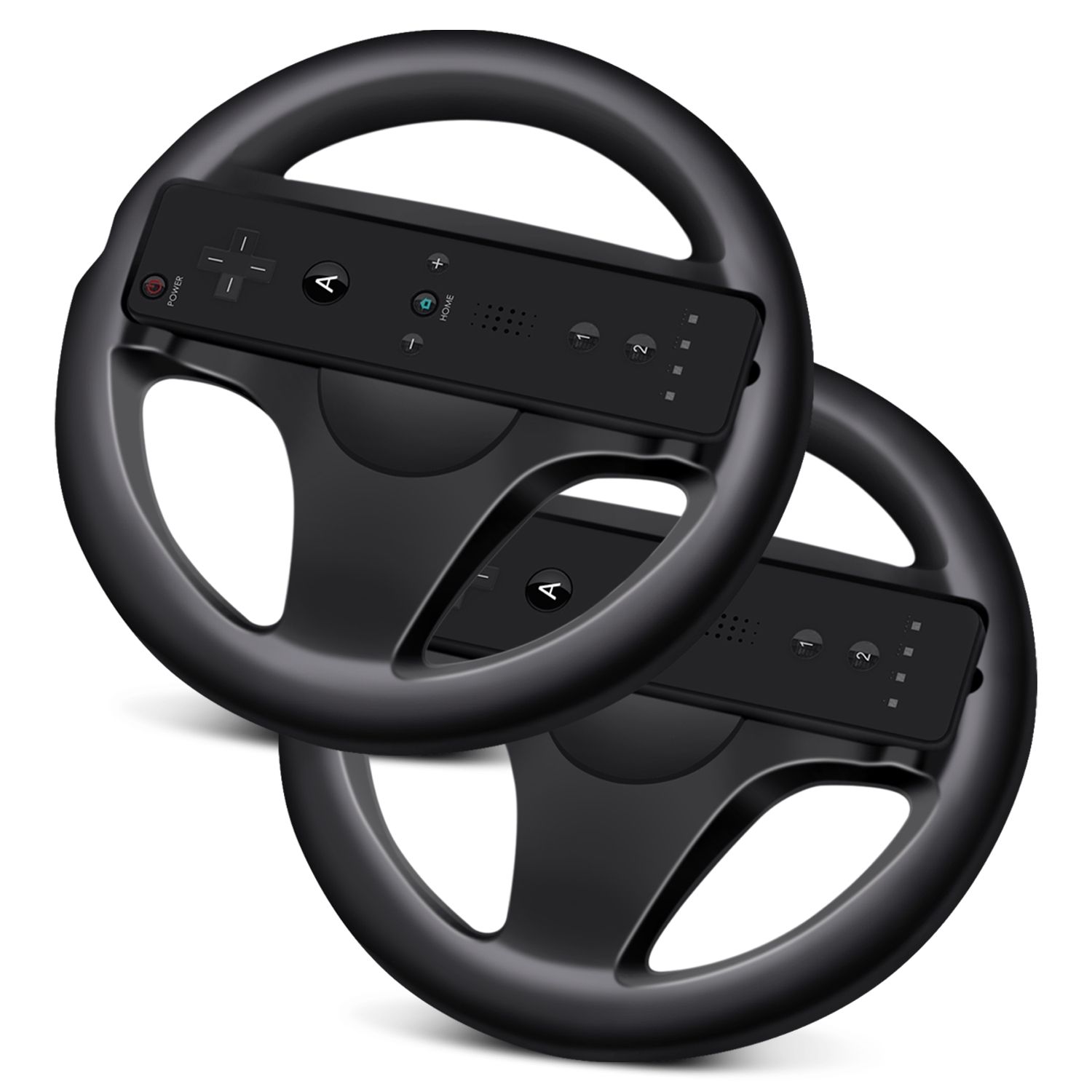 Steering Wheel for Nintendo Wii Motion Plus Remote Controller (Black, 2 ...