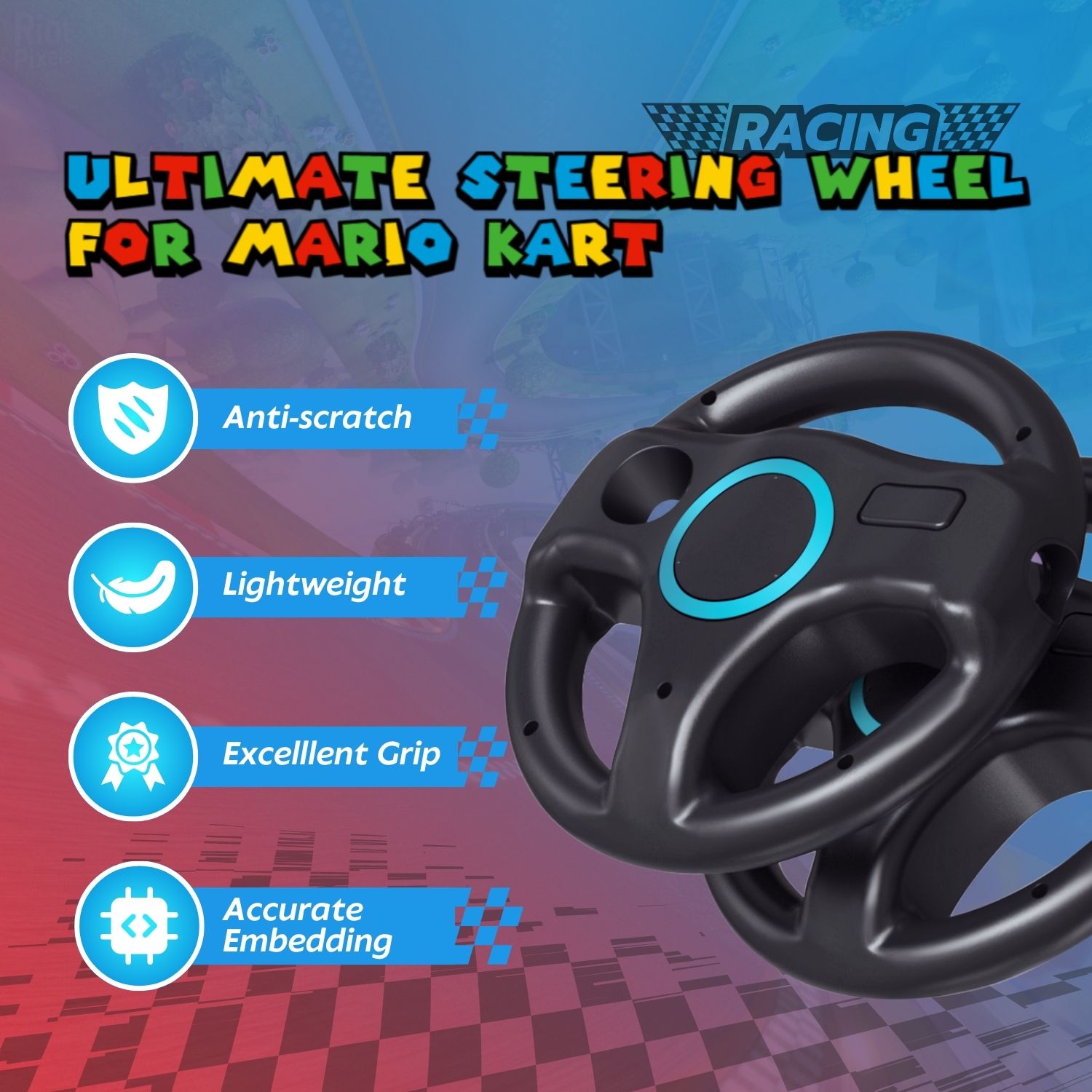 Steering Wheel for Nintendo Wii Motion Plus Remote Controller (Black, 2