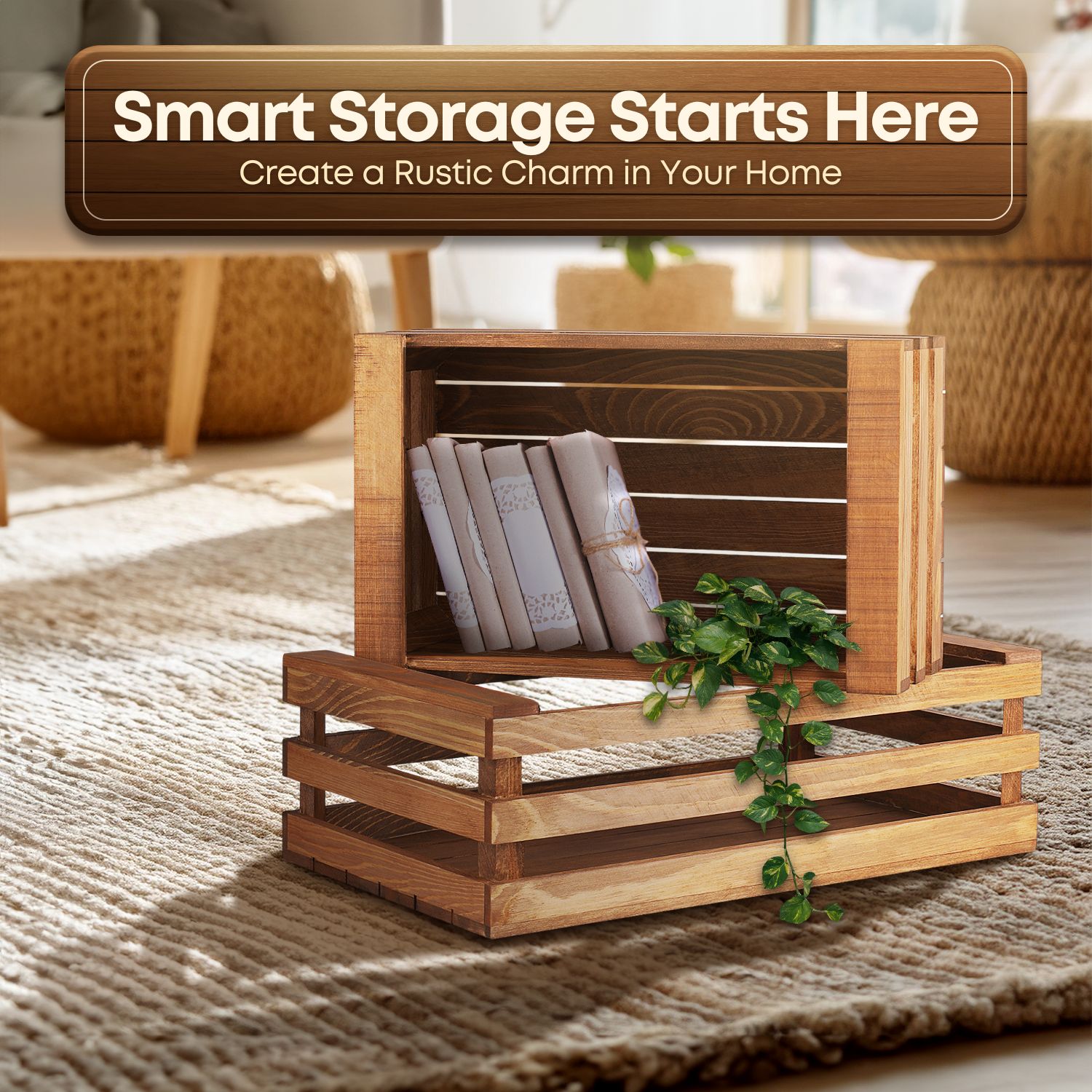 Decorative Storage Wooden Crates Vintage Wood Storage Crate Rustic