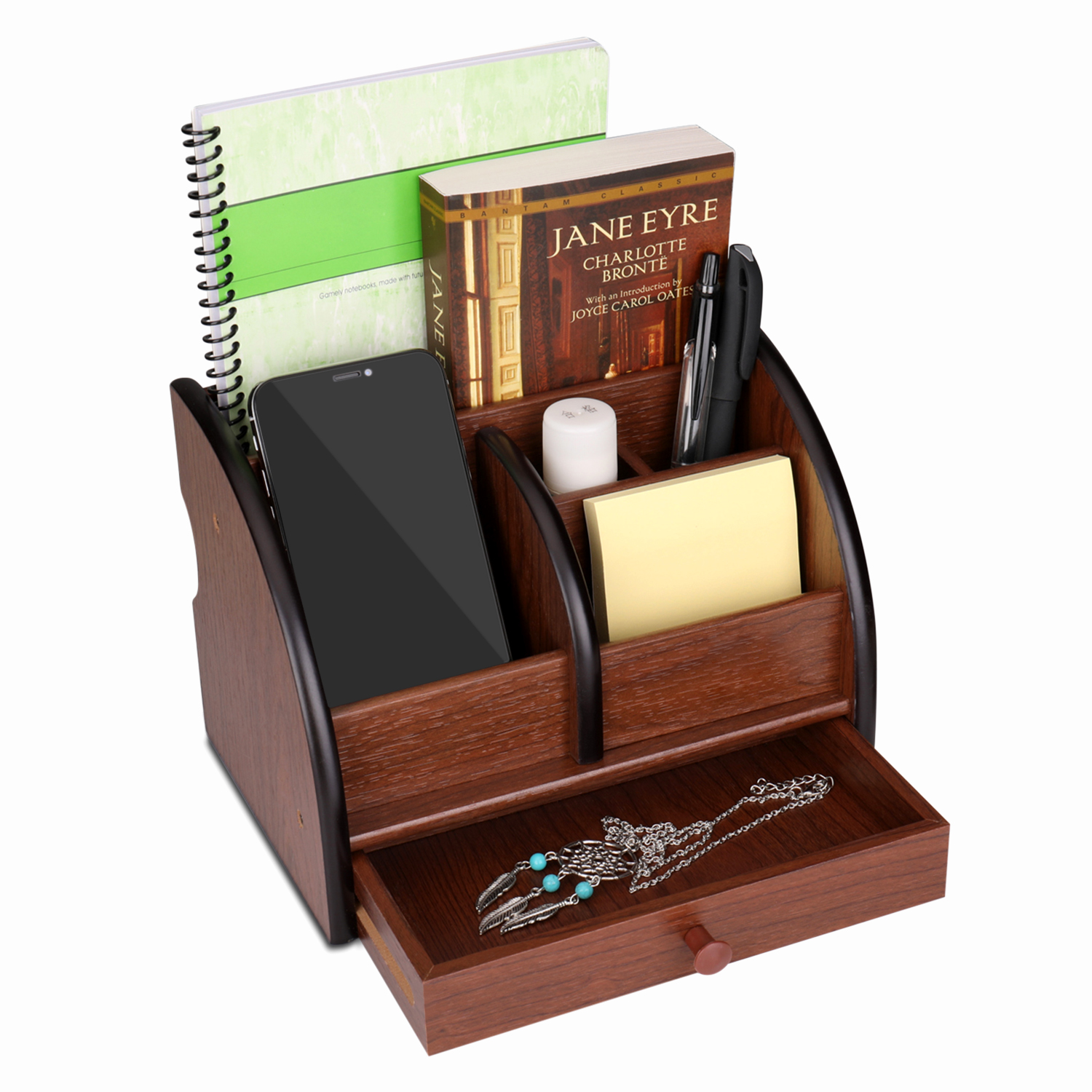 Wooden Desk Organizer W Drawer Office Supplies Desktop Tabletop