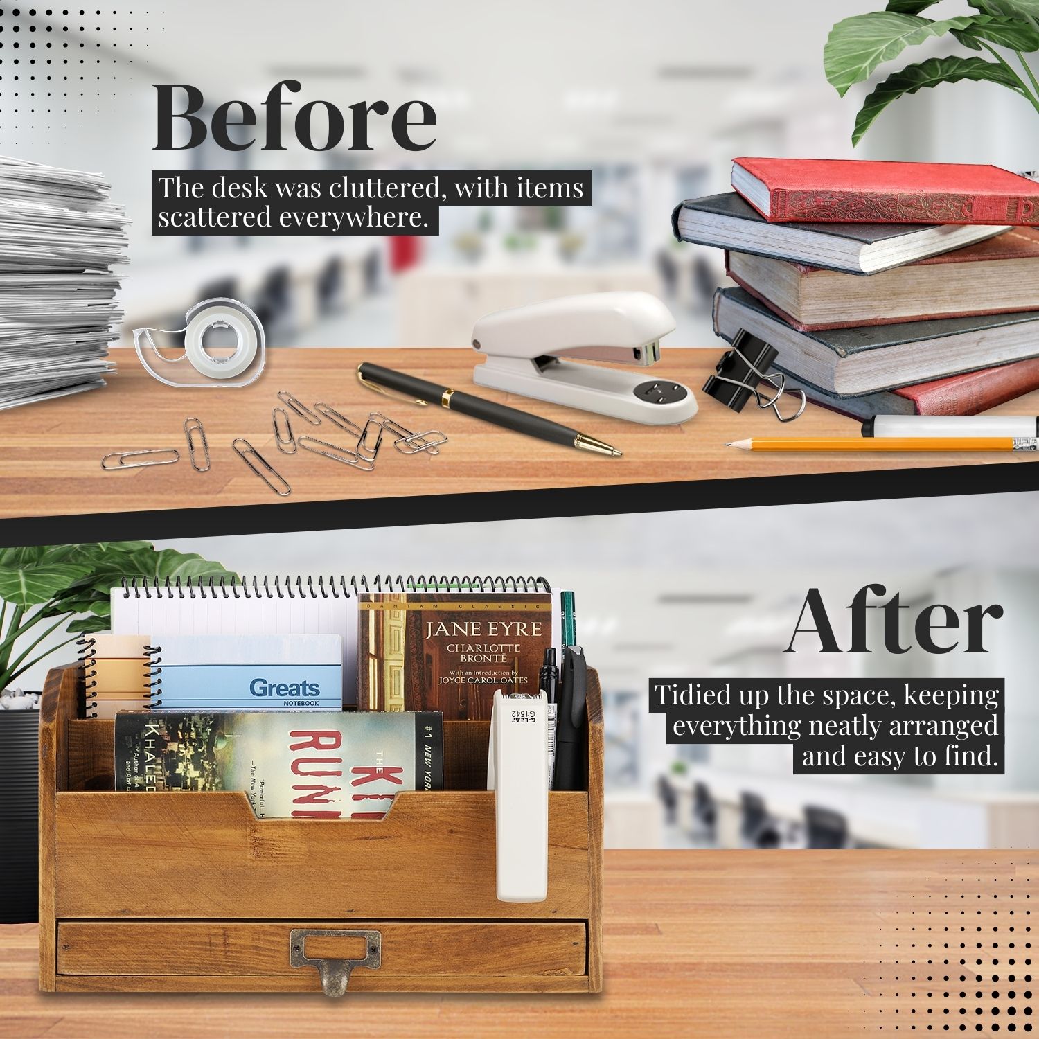 3 Tier Wooden Desk Organizer - Rustic Slot Sorter Shelf ...