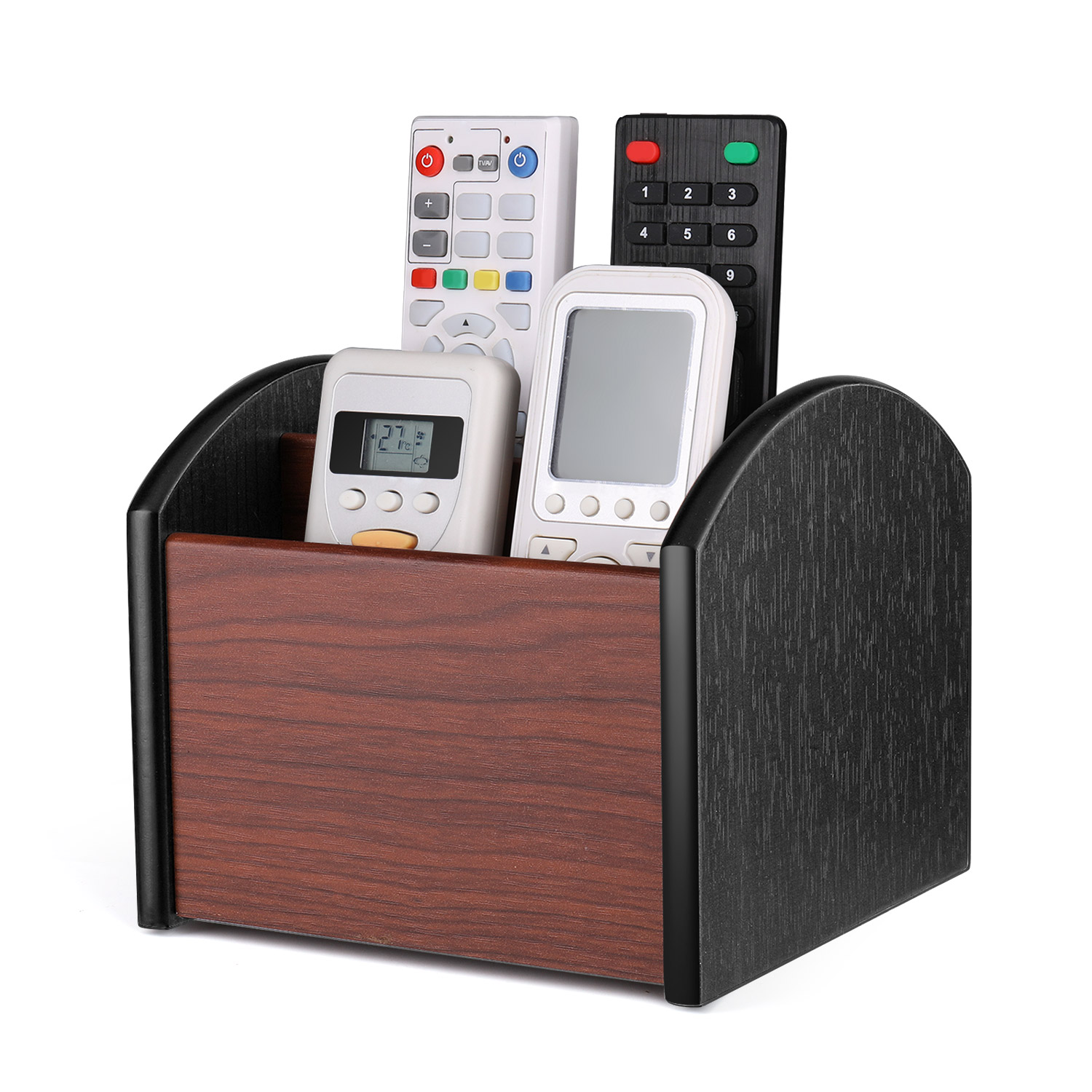 Desk Organizer TV Remote Control Caddy Wooden Rotatable Storage Holder