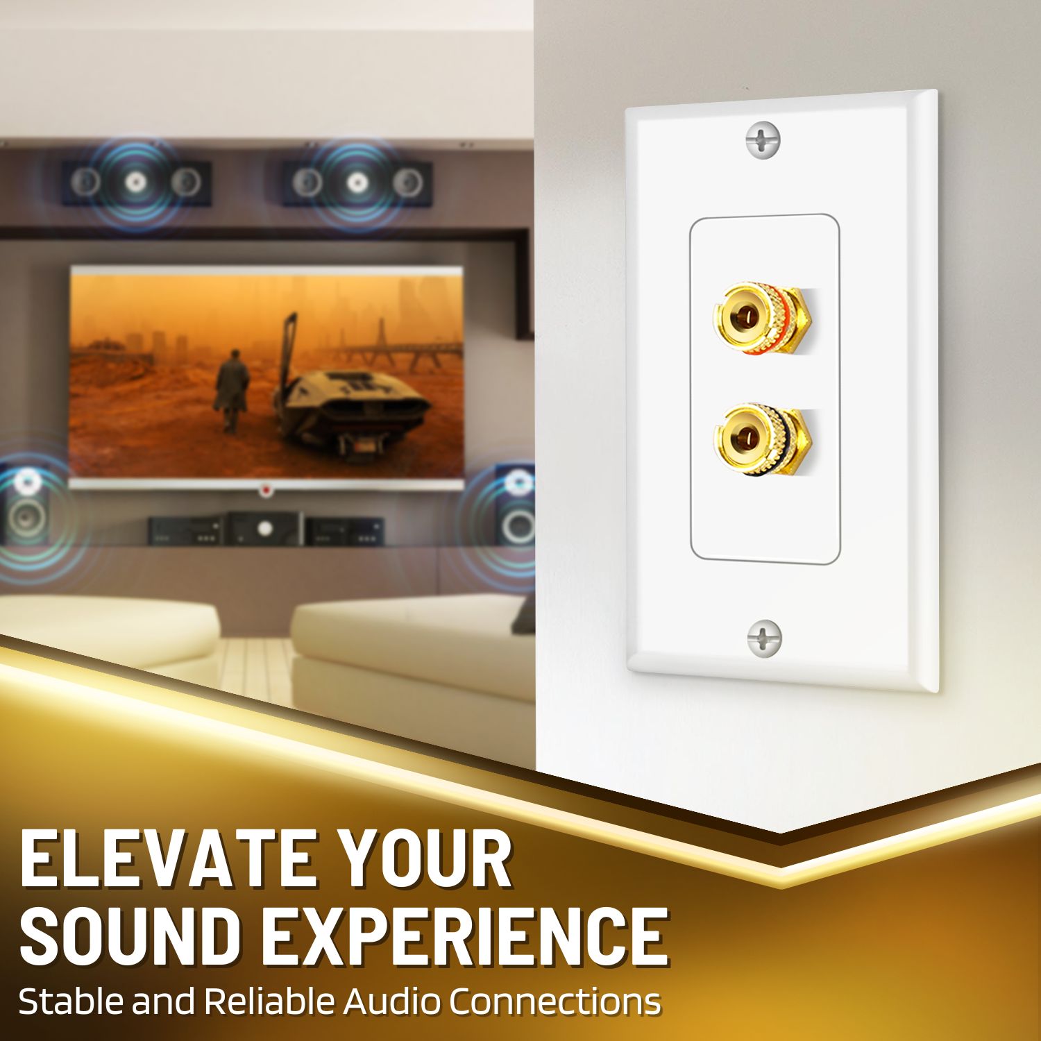 Superior Speaker Wall Plate: Connect speakers, AV receivers, or subwoofers for a pure surround sound experience. Designed to accommodate banana plugs, spades, or bare wire for a versatile audio setup