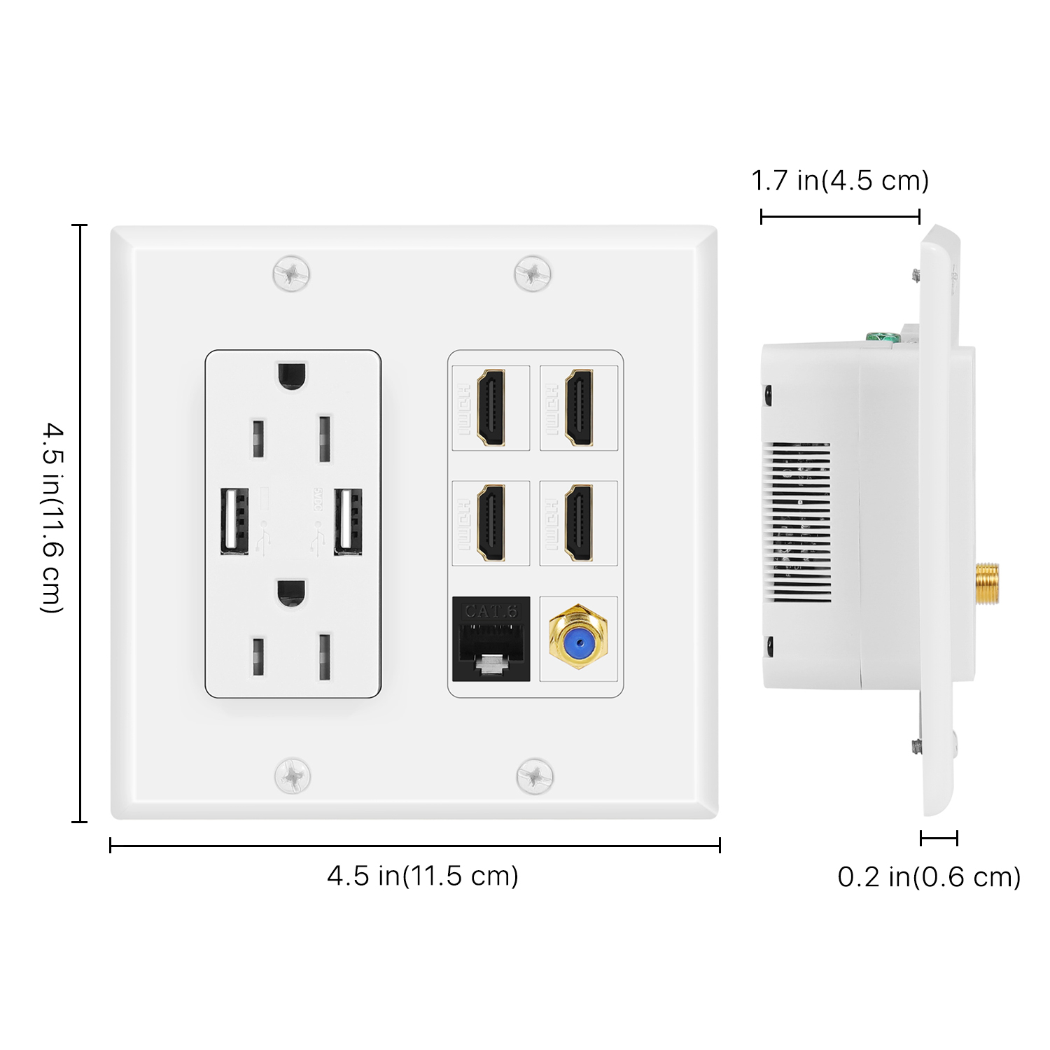 Ideal for Any Space - Whether in your home or office, our Multi-Media Wall Plug Outlet Plate with USB charging is designed to blend seamlessly. It's the ultimate solution for your power and connection needs