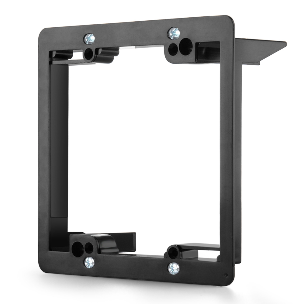 The bracket can be adjusted to fit wallboard/drywall/paneling from 1/4" to 1" thick. The bracket measures 4.55" x 4.5"