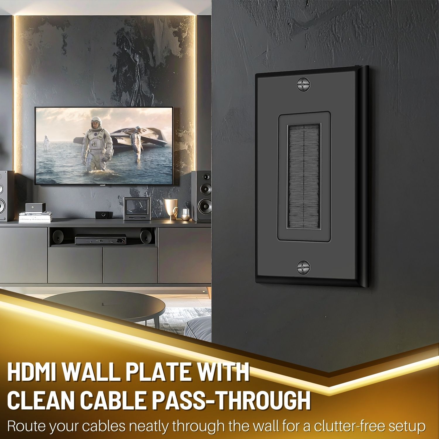 Brush Wall Plate Single Gang Bristles Port Insert Cover Outlet Mount